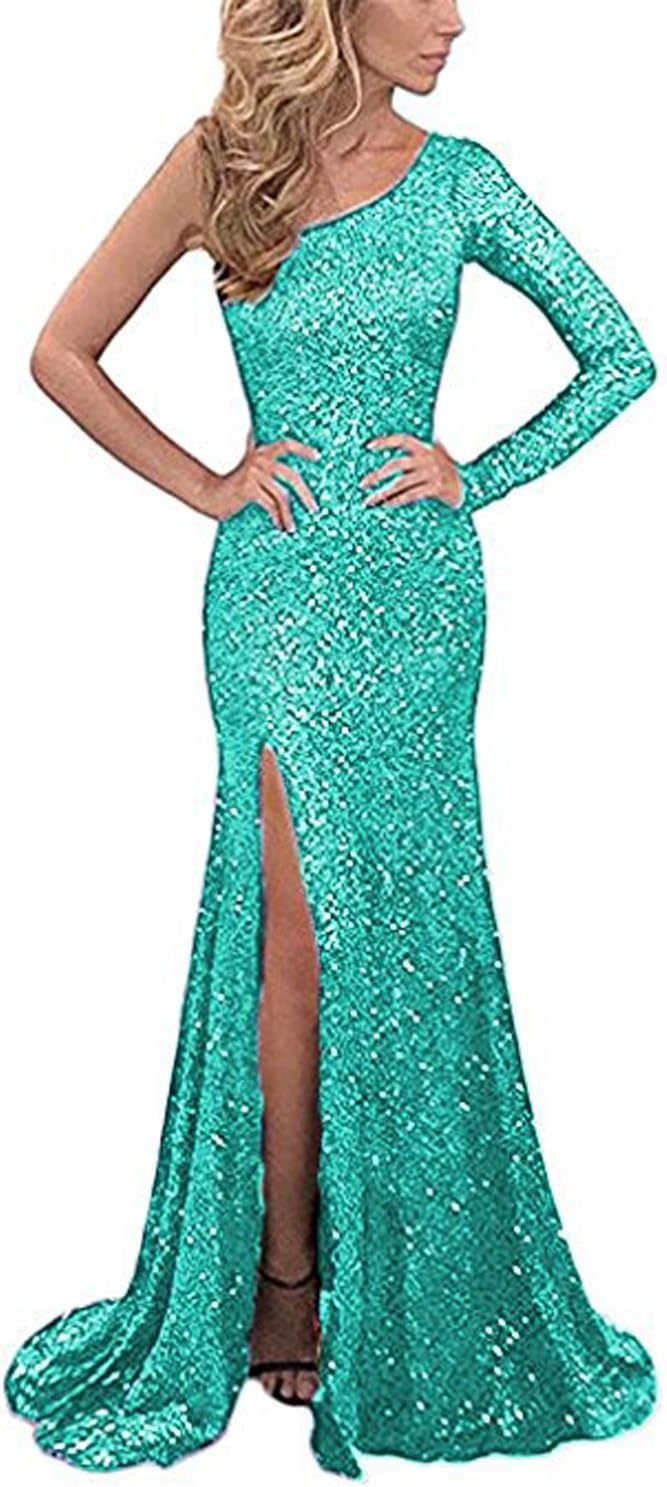 Split Side Sequins Mermaid Prom Dresses Women Long Evening Gowns PM099