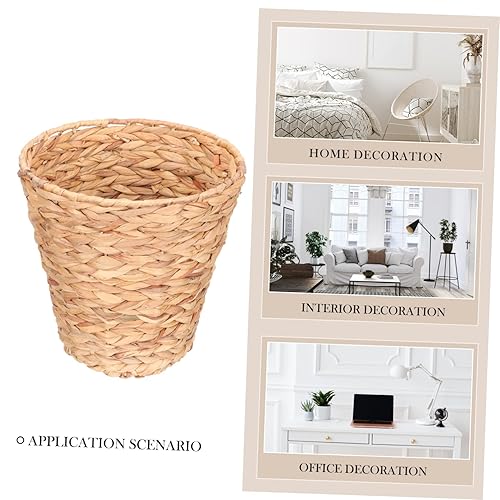 Miniatura 7 de Cesta de basura tejida de ratán, cesta de basura para oficina, cesta de almacenamiento de jacinto, cesta de basura tejida con paja, cesta de