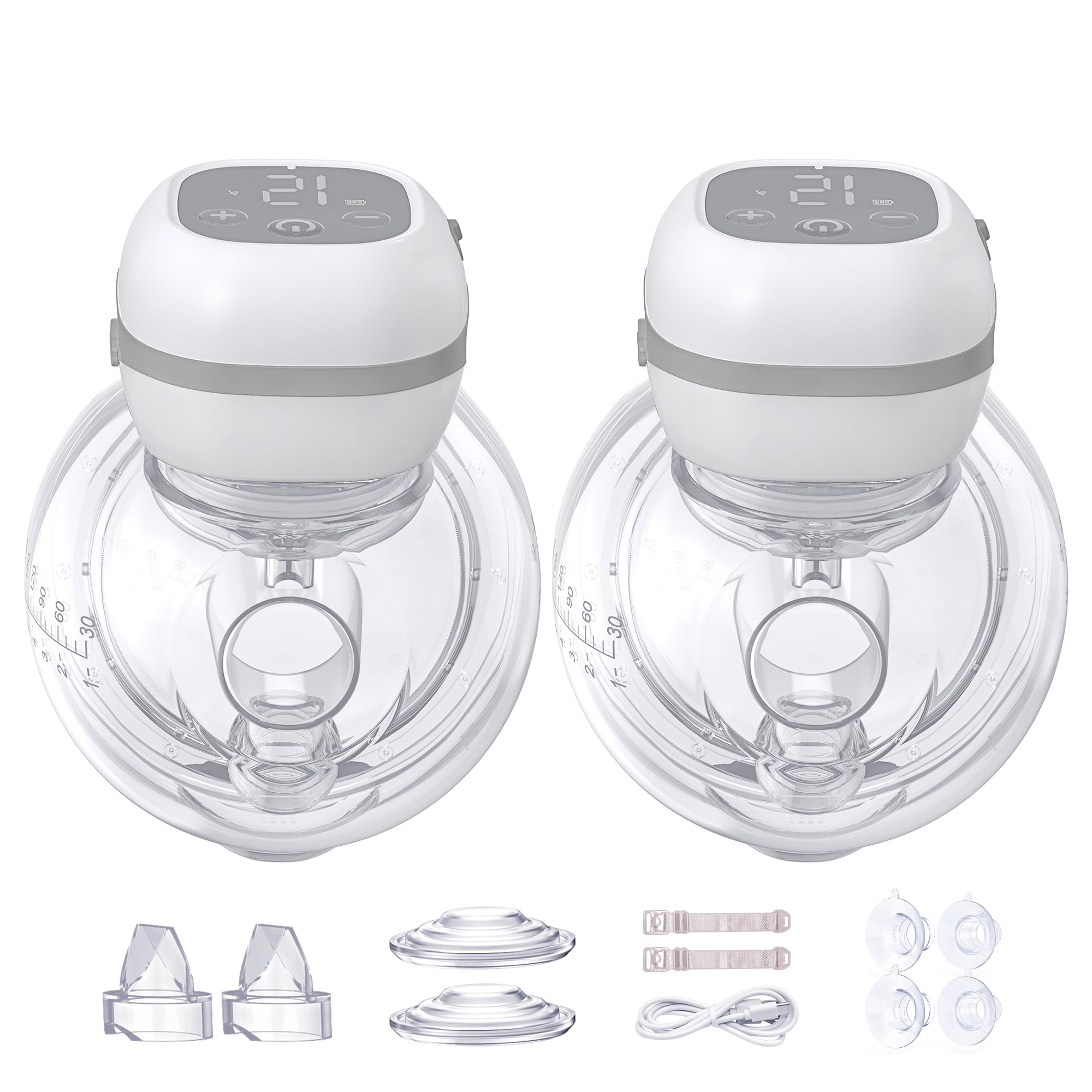 Haokoo Tire Lait Electrique Main Libre, Portable, 3 Modes 12 Niveaux | Silencieux <40dB, Sans BPA, Mémoire Intelligente, Écran LCD, Anti-Fuite, Brides 21/24 mm, 180 ml, 2 Unités