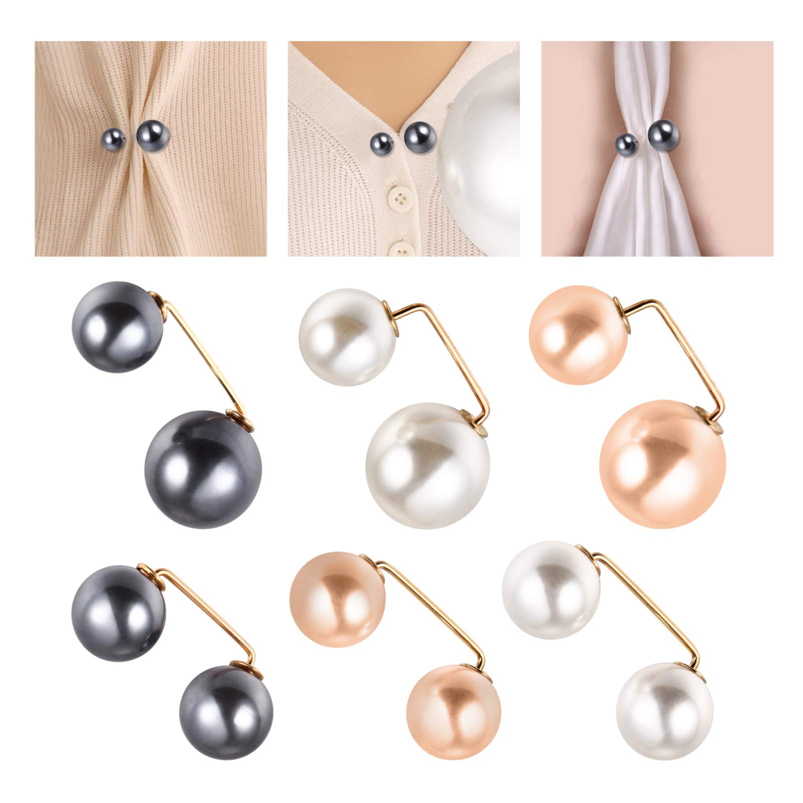 Healifty 6 x Brosche mit Kunstperlen, Sicherheitsnadel, Hochzeitsdekoration, Schalkragen, Hemdnadel, Knopf, Pullover, Broschen