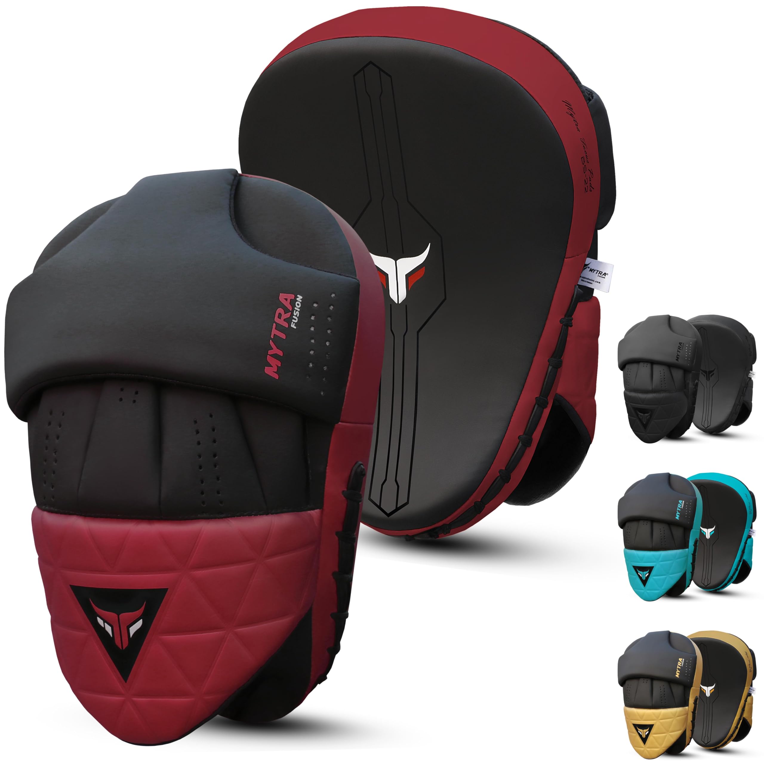 Mytra Fusion Boxing Pads Curved Kickboxing Pads MMA, Muay Thai, Martial Arts, Punching, Karate Training Boxing Mitts (Black/Maroon)