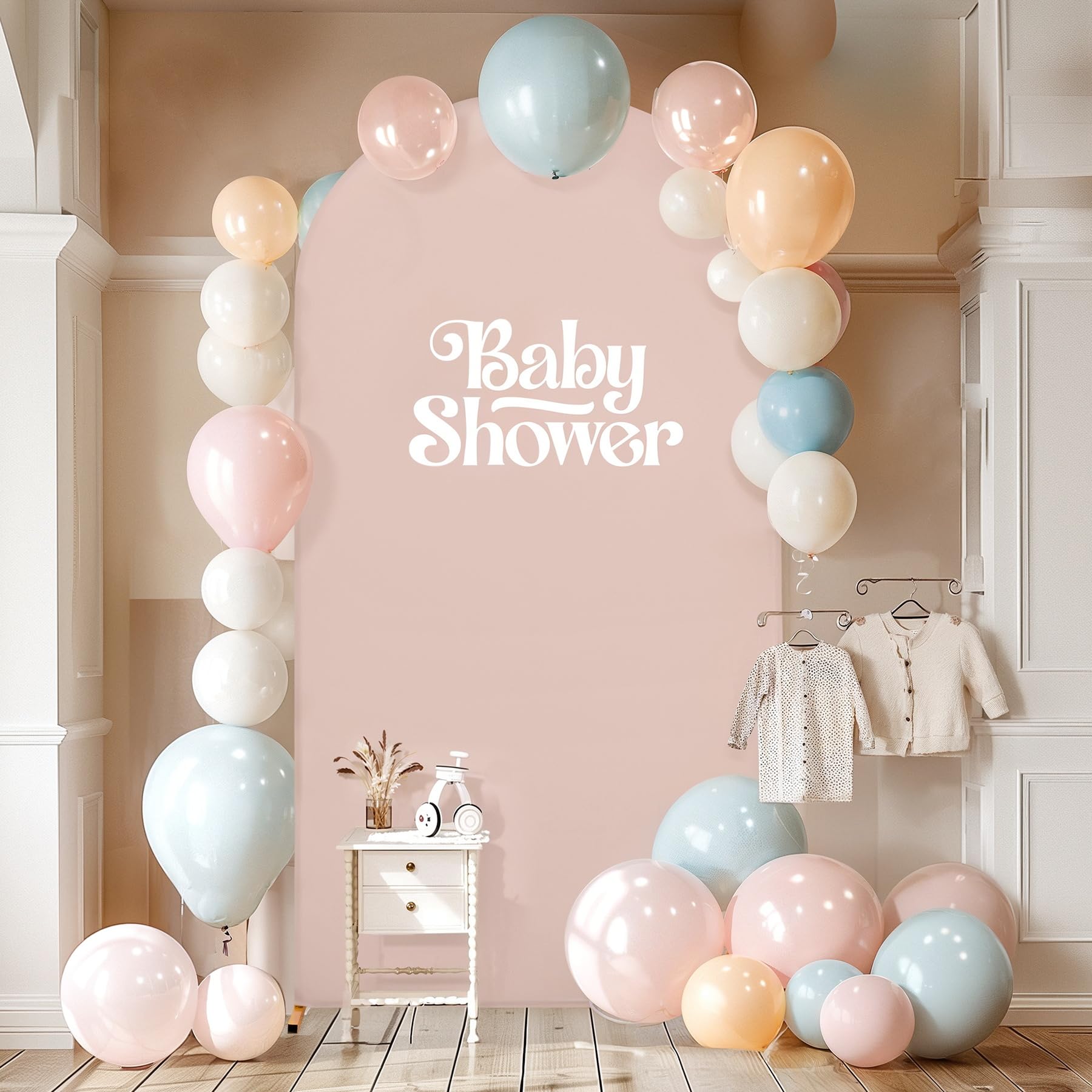 Party Talk Arch Backdrop Cover - 7.2 Ft Nude Spandex Fitted Arched Round Top Backdrop Cover for Wedding, Birthday, Baby Shower, Ceremony & Banquet -