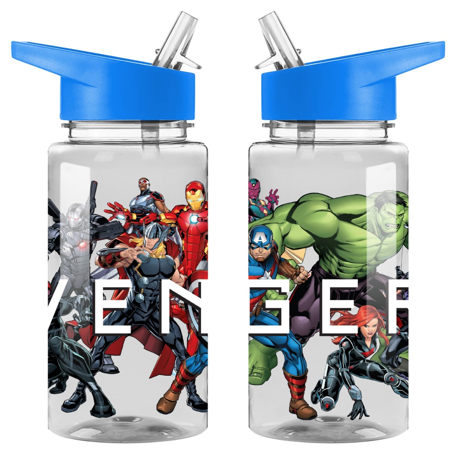 TDL Official Kids Water Bottle 450ml – BPA-Free Plastic, Leakproof, Flick-Top Lid with Straw – Character Design Bottle for School, Nursery, Travel & Sports (Avengers)