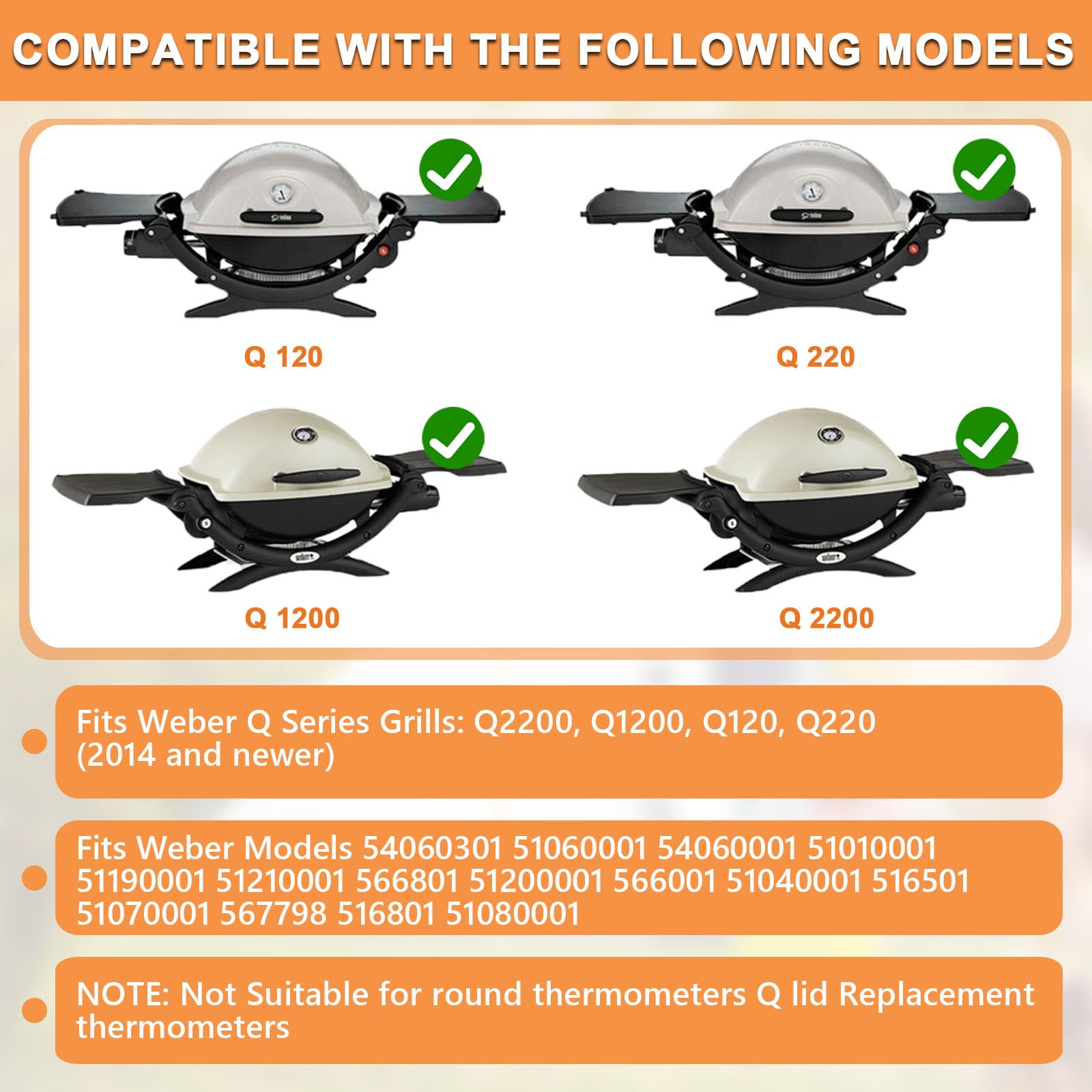 60070 Indicatore di temperatura per Weber Q Termometro Ricambio Q1200 Q2200 Q120 Q220 Parti, Ovale Q Termometro Parti Termostato Ovale per Weber Q Temp Gauge Q1200 Accessori Grill, 1 PC