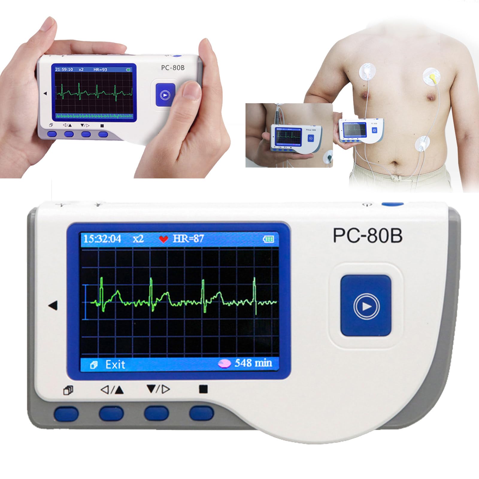 ECG Portatile a 3 Derivazioni con Analisi Algoritmica – 22 Ore di Registrazione Continua, Schermo LCD, Metodi Di Misurazione Rapida (Palmo/Gamba/Torace) in 30 Secondi, 17 Risultati Di Misurazione