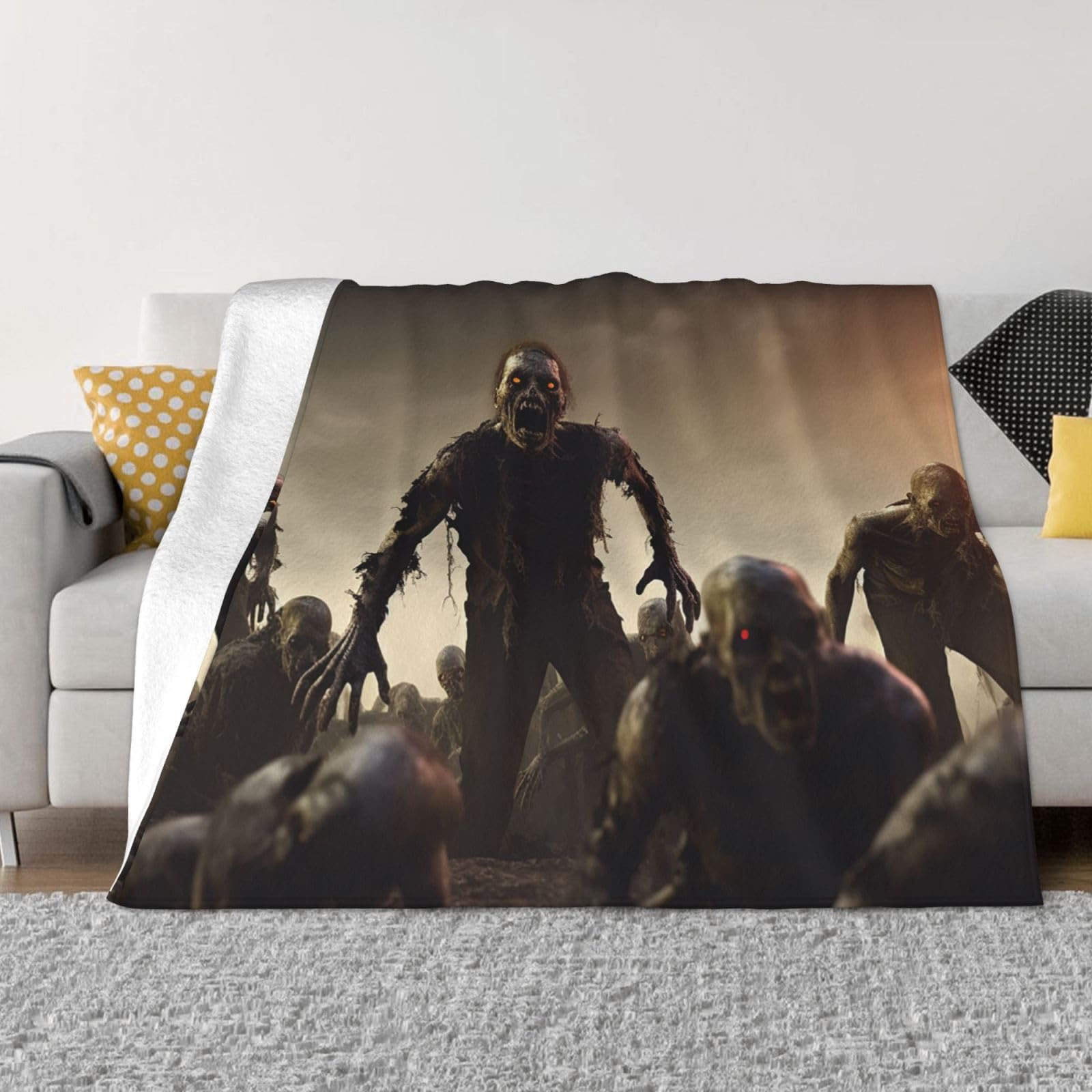 Plaid zombies micro-polaire flanelle légère toutes saisons pour voyage et canapé