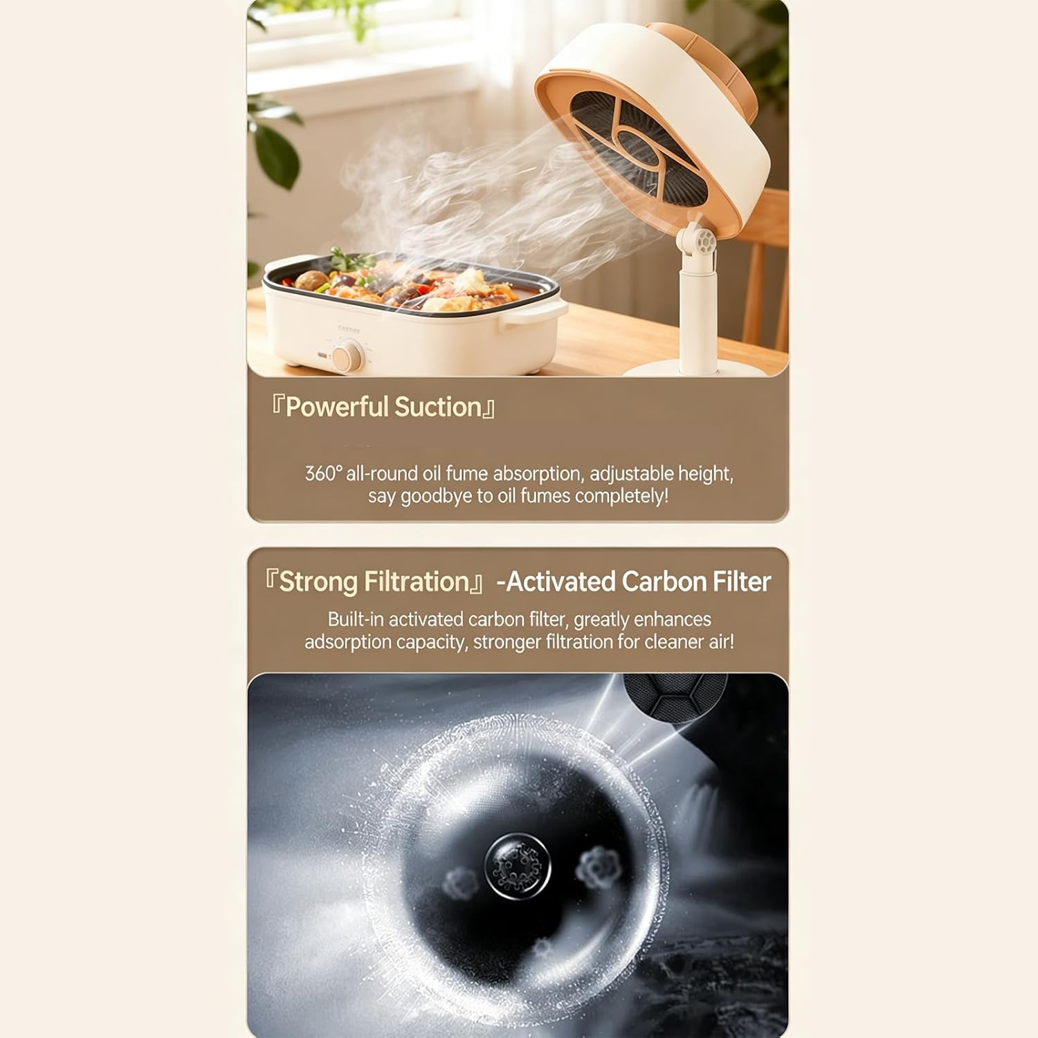Foldable Ranges Hood for Kitchen Desktop USB Direct Plug Exhaust Pipe Included 5 Adjustable Speeds 125 Degree Tilt for Cooking Easy Installation Hood