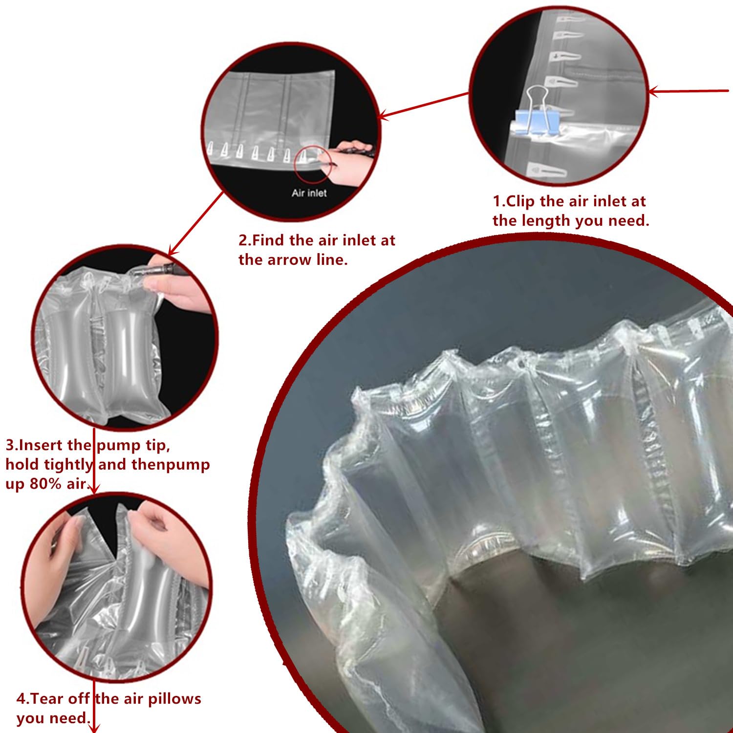 330 almohadas de aire para envío, bolsas de aire para embalaje con relleno de bomba, materiales de embalaje alternativos a los cacahuetes de embalaje, rellenos de bolso para forma, 3.54 x 7.87