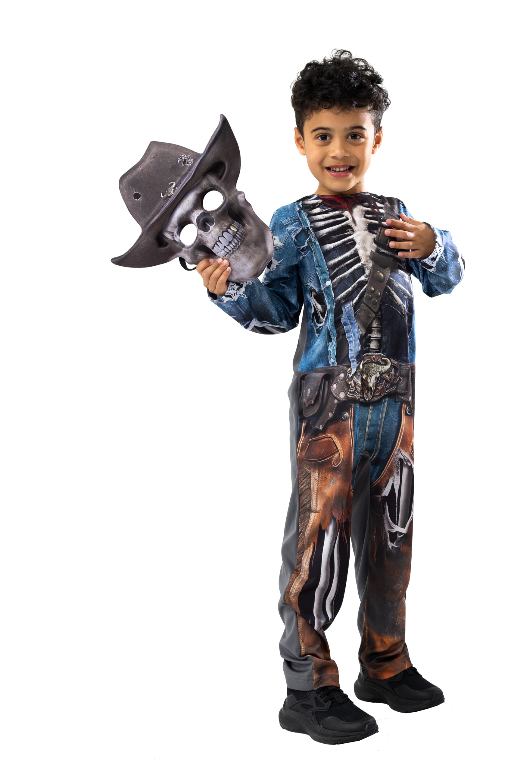 Blues Group Zombie Ghoul Cowboy Halloween Costume for Boys - Skeleton Sheriff Jumpsuit with Mask - 6-8 Years