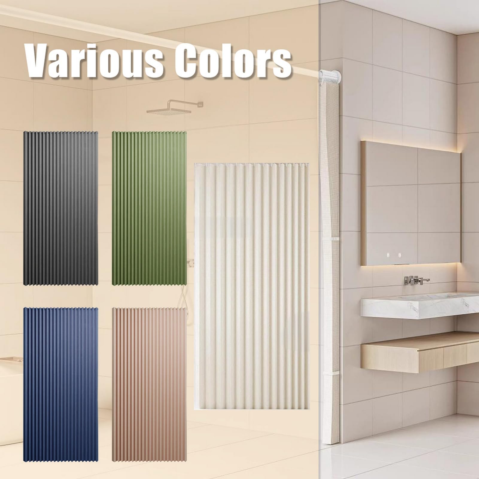 Icegrey Rideau de Douche Magnétique Pliable et imperméable avec Crochets, Séparation Humide et sèche, Rideaux de Douche en Polyester Lin très résistants pour Salle de Bain, Beige, 150x200cm