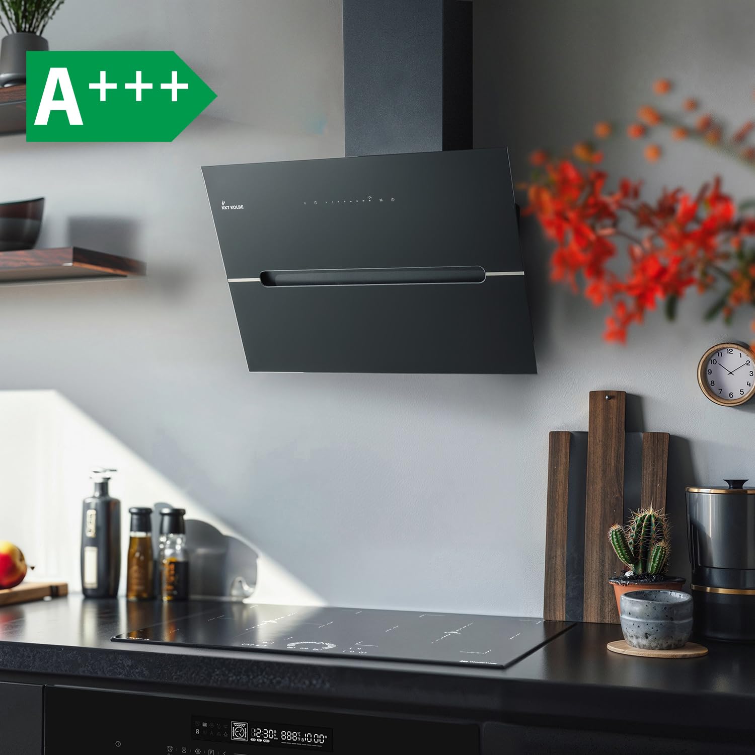 KKT KOLBE campana extractora de 60 cm | 782 m³/h Descarga de ingresos de urinación | Sin cabeza | Montado en pared | Vidrio negro | Smart WiFi App WLAN | Iluminación LED RGB | EC6005SM