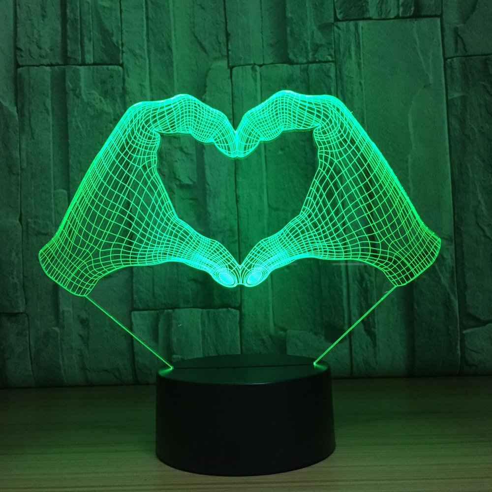 Jinson well Lampada a forma di cuore 3D, luce notturna a illusione ottica, 7 colori che cambiano il colore, interruttore da tavolo, lampada da tavolo con cavo USB acrilico piatto ABS