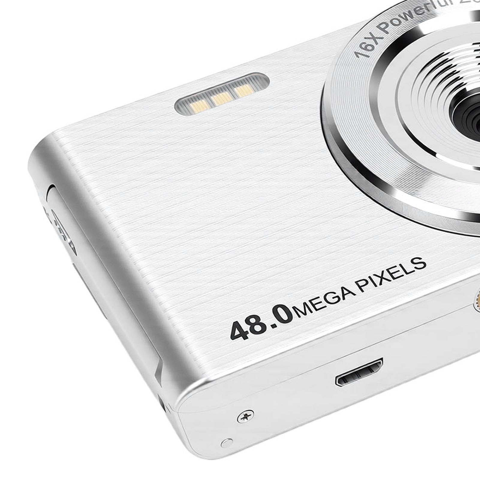 Fabater Fotocamera Digitale 4K per Fotografia, Fotocamera per Vlogging da 48 MP con Schermo LCD da 2,8 Pollici e Zoom 16X, Fotocamere da Viaggio Compatte per Adolescenti Adulti (SILVER)