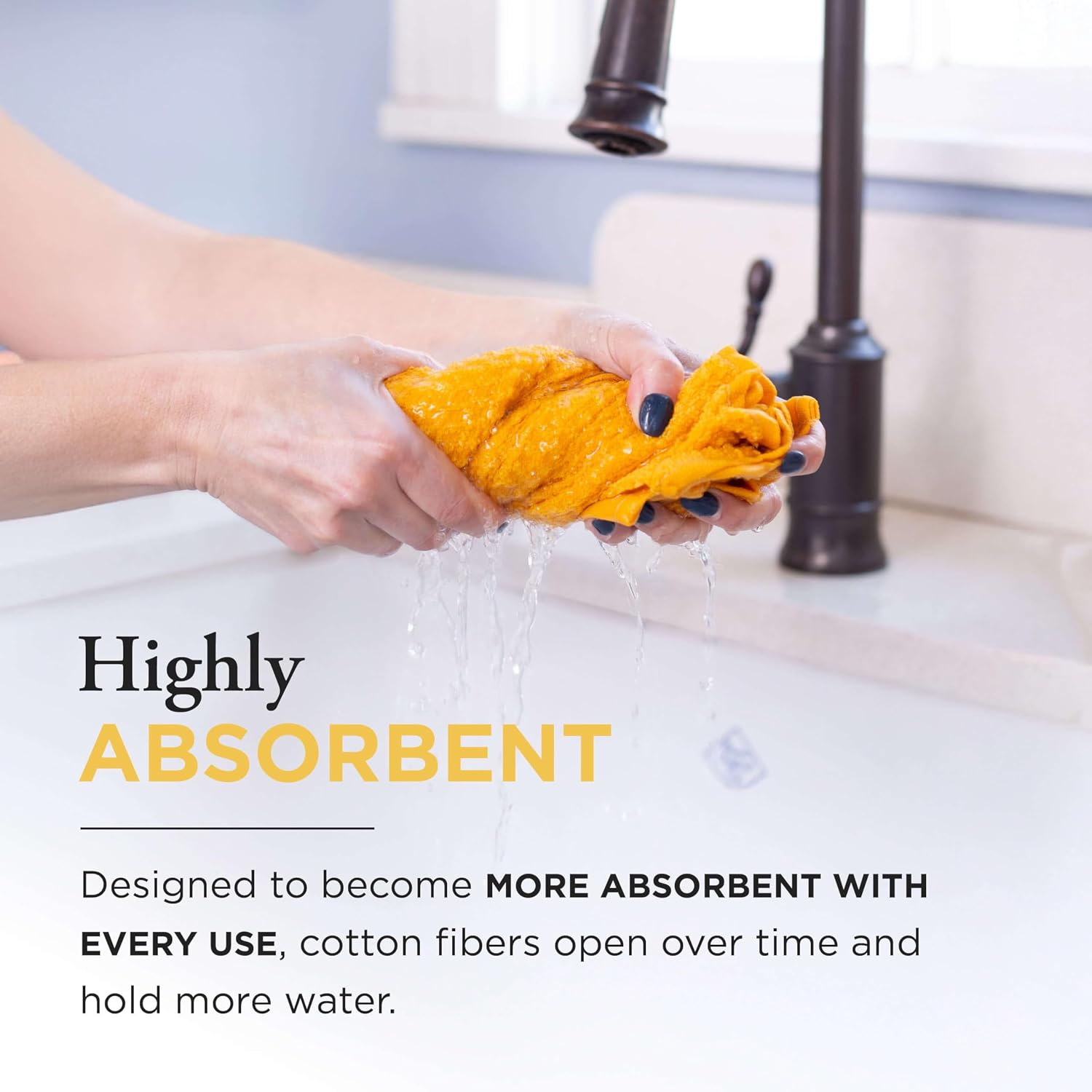 Thyme and Sage 100% Cotton Turkish Kitchen Hand Towel Set, Tumeric, 4 Pack image 4