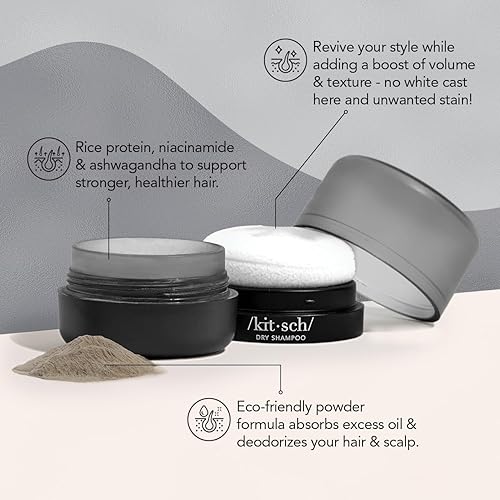 Miniatura 2 de Kitsch Champú seco para mujeres | Polvo de textura para hombres – Polvo voluminizador de cabello oscuro, sin perfume, orgánico, sin yeso blanco, sin