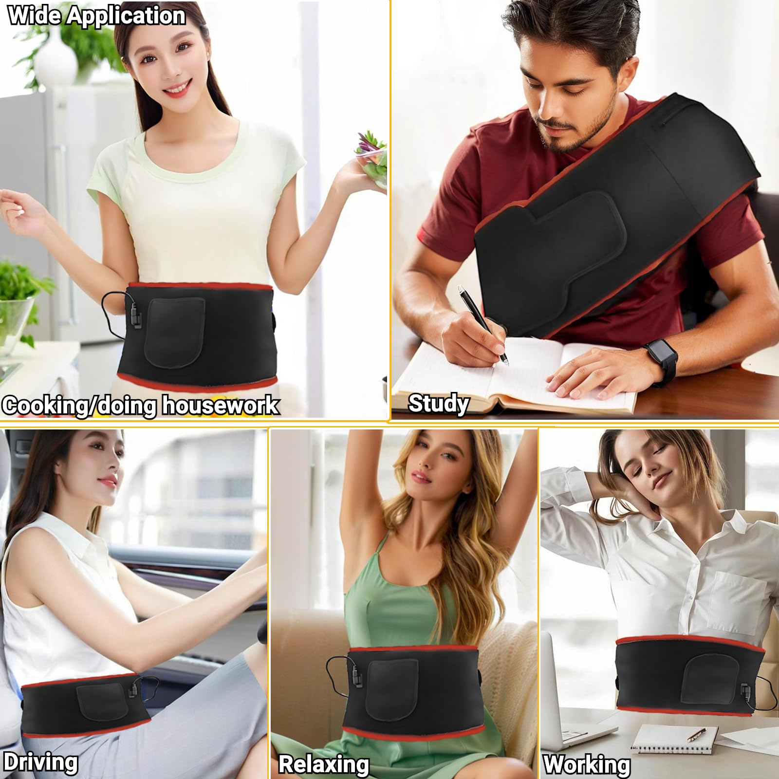 Cinturón de terapia de luz roja con masaje y luz infrarroja de 660 nm y 850 nm, almohadilla térmica para aliviar el dolor de cintura, espalda, zona lumbar, hombros, abdomen y piernas y relajarse
