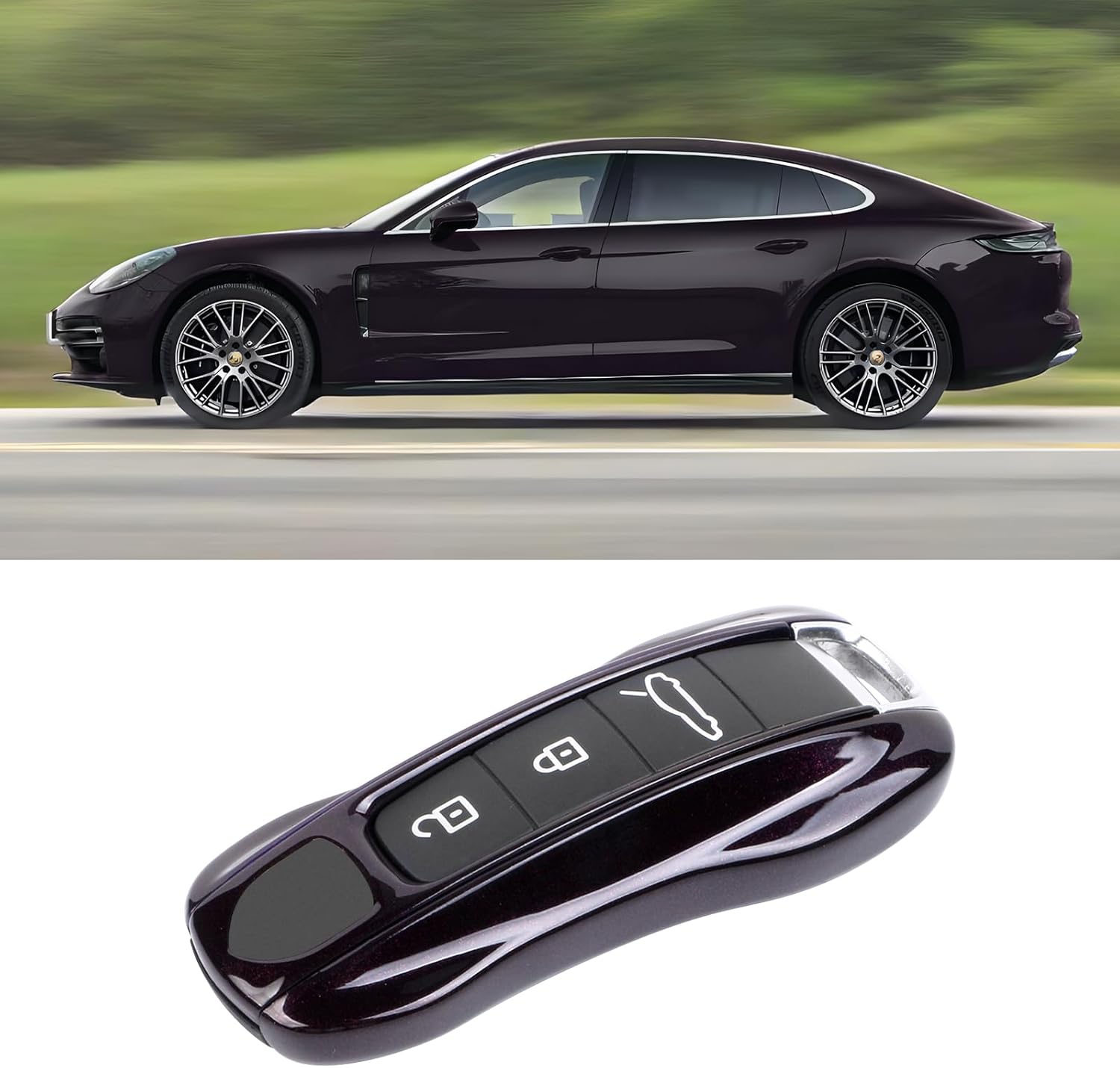 Amethyst Key Fob Cover Compatible with Porsche Key Shell Key Fob Shell Replacement Compatible with Porsche Cayenne Panamera 911 718 Macan Boxster Cayman (Amethyst, New Model)