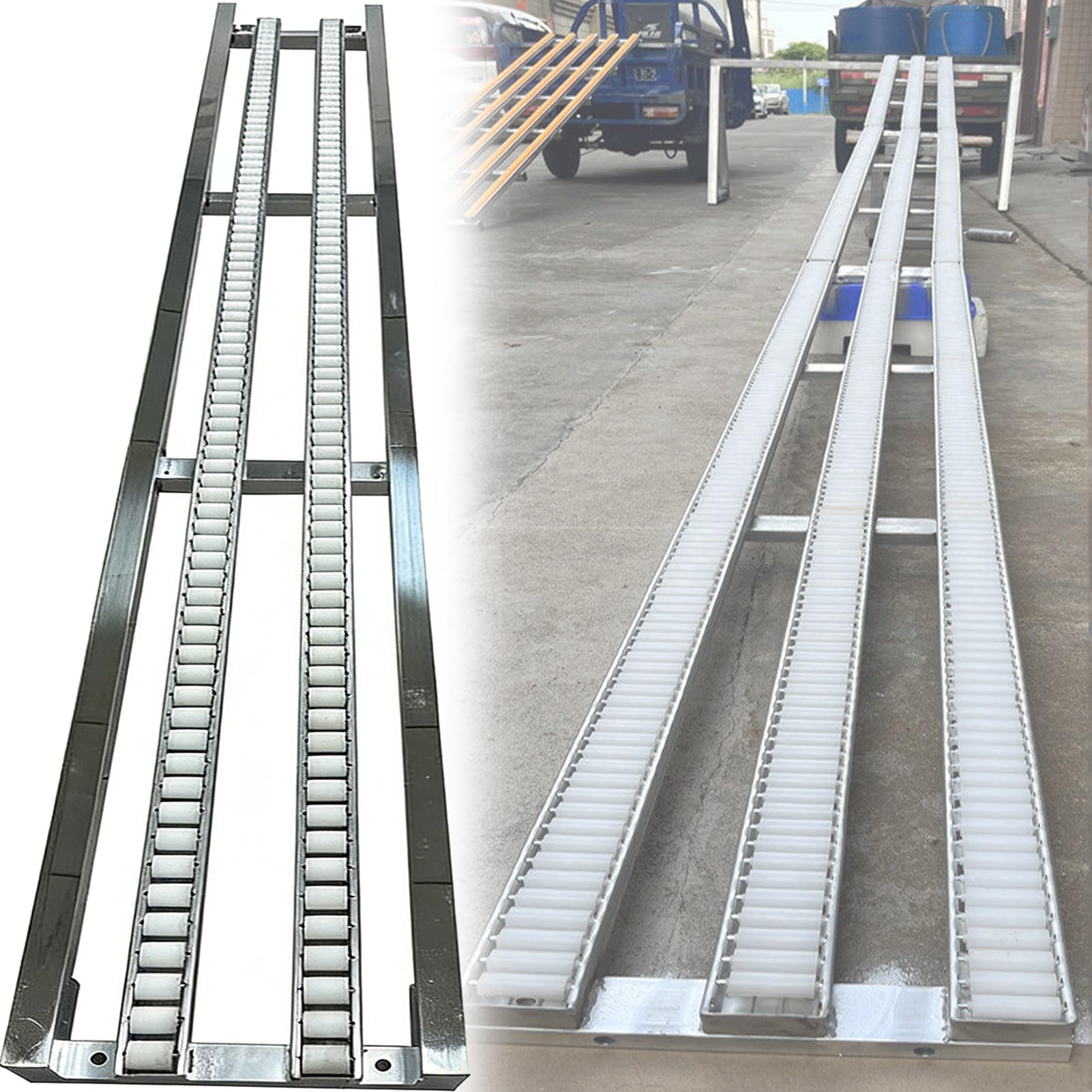 Rodillos transportadores empalmables de 100 x 30 cm para riel de acero inoxidable