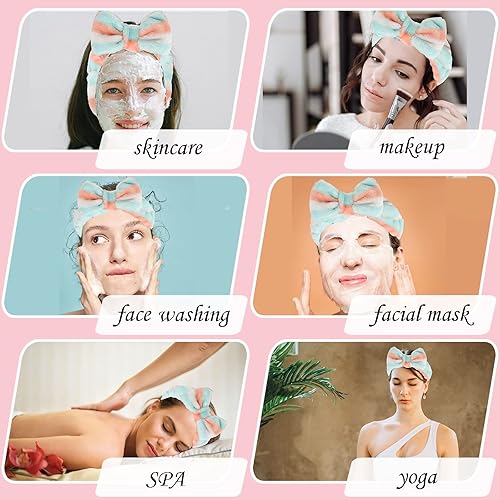 Miniatura 5 de Diadema de spa, diadema de maquillaje con lazo para lavar la cara, alta elasticidad, lazo de forro polar coral, diademas para el cuidado de la piel