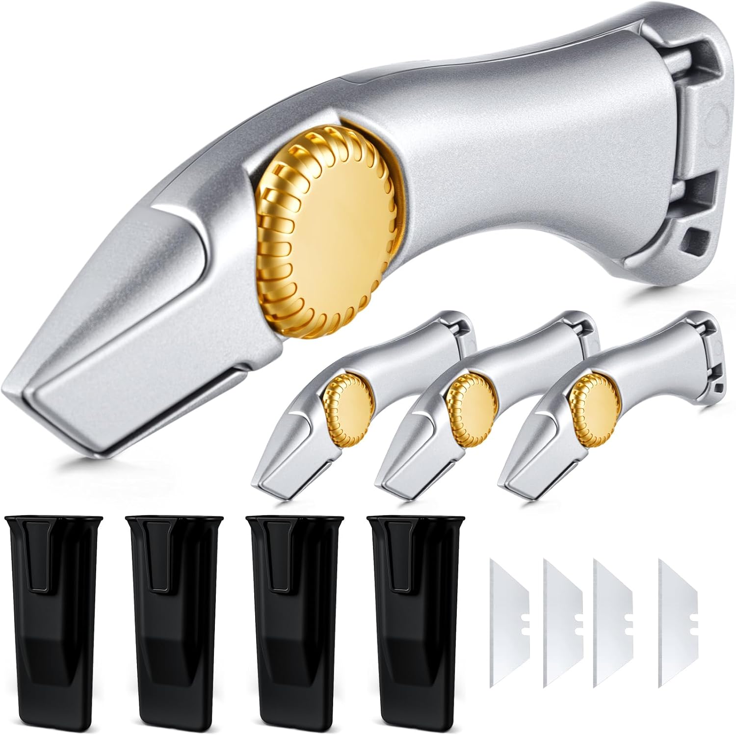 4 Pcs Navajas Para Roofing Carpet Knife Heavy Duty Vinyl Drywall Knife with Replacement Fixed Utility Blades Silver Fixed Blade Roofer’s Roofing Tools Cutter with Holster Belt Clip