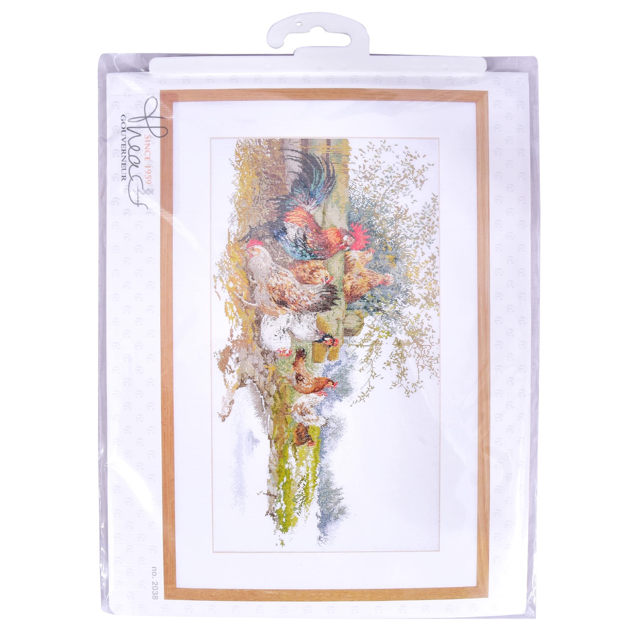 Thea Gouverneur kurczaki na lnianym hafcie krzyżykowym zestaw - 26,75 x 14,5 cala 32 liczby, wielokolorowy, 37 x 68 cm