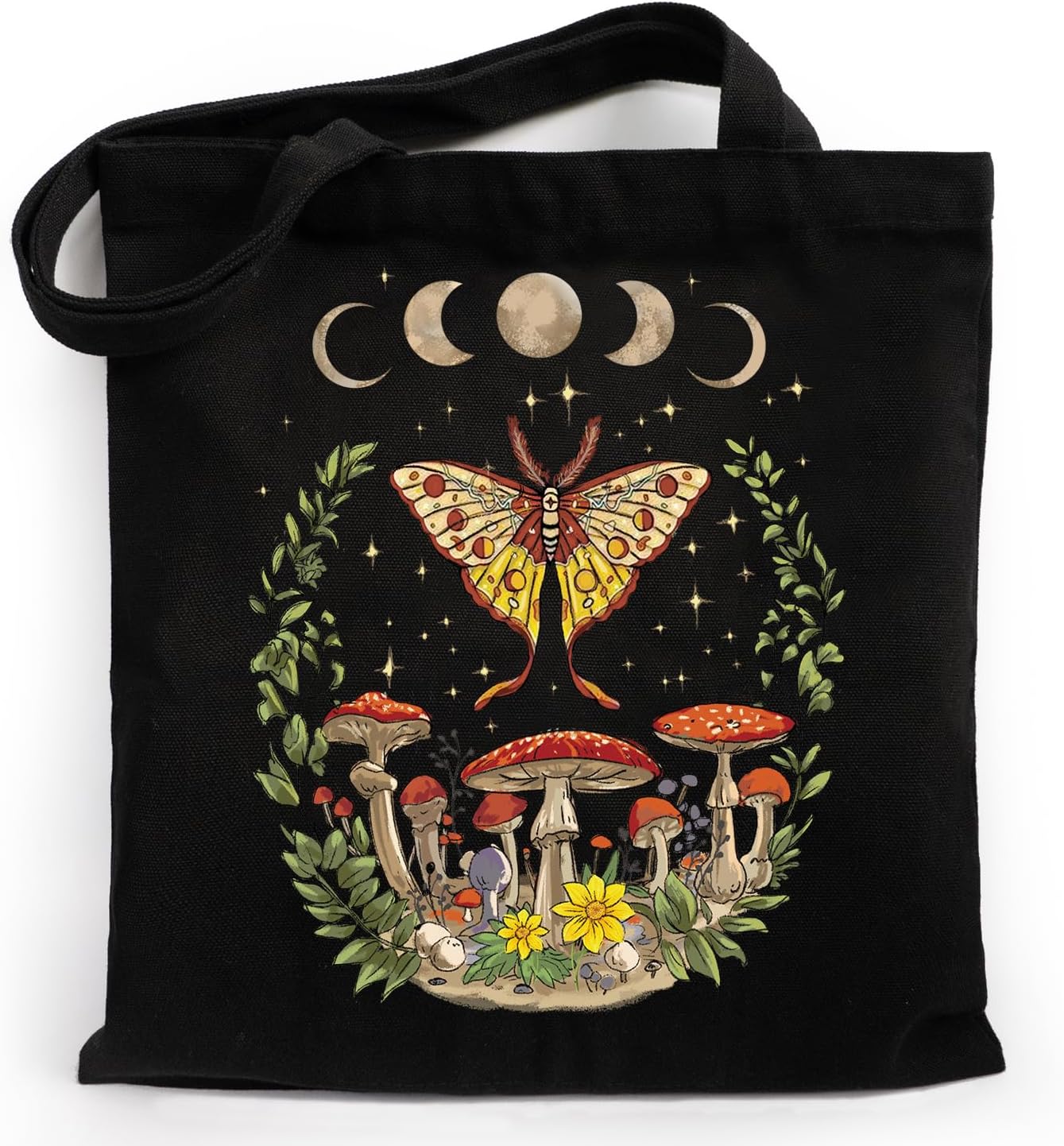 Aesthetic canvas tote bag for women with mushroom butterfly print