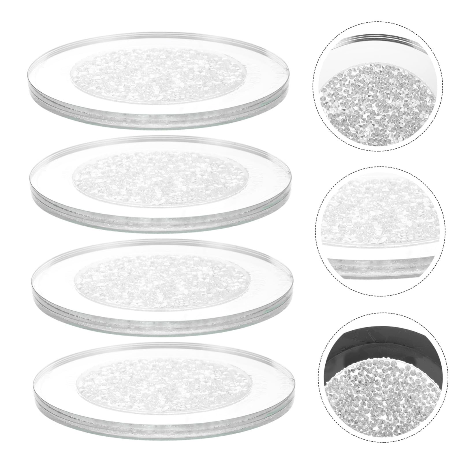 Glasuntersetzer 4 Stück Rund aus Glas Silber, Schlicht