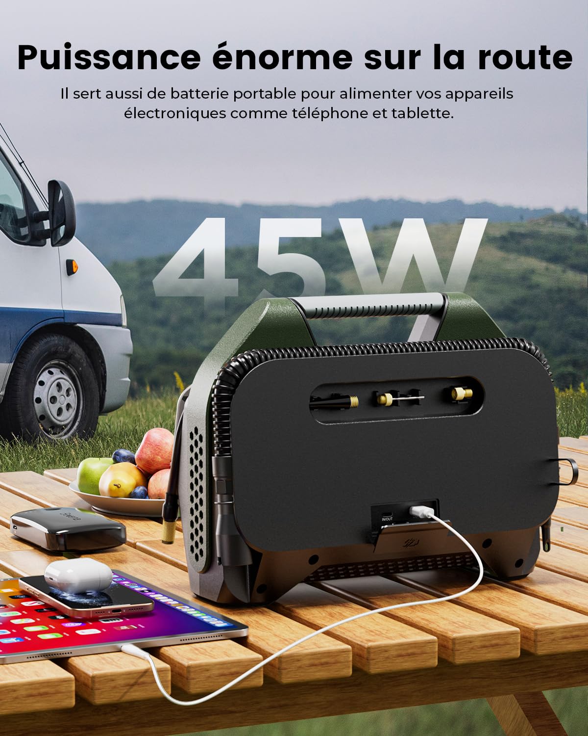 ETENWOLF VORTEX S7 38400mAh Gonfleur Pneus Voiture Sans Fil 11,03Bar | compresseur portatif pour véhicules lourds et voitures - Cycle continu 100% et double cylindre pour une performance durable