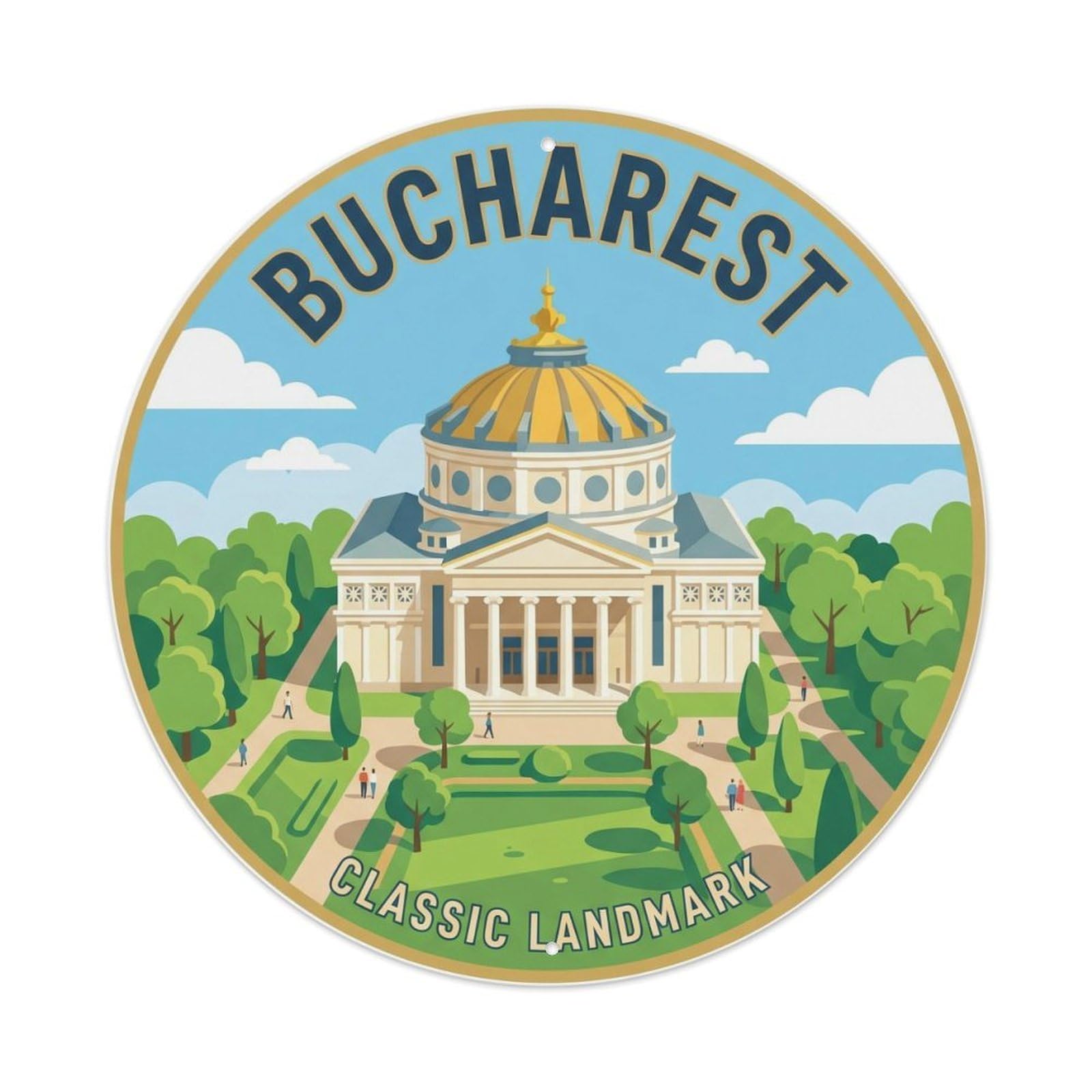 Vintage Travel Romanian Athenaeum Classic Metal Tin Sign