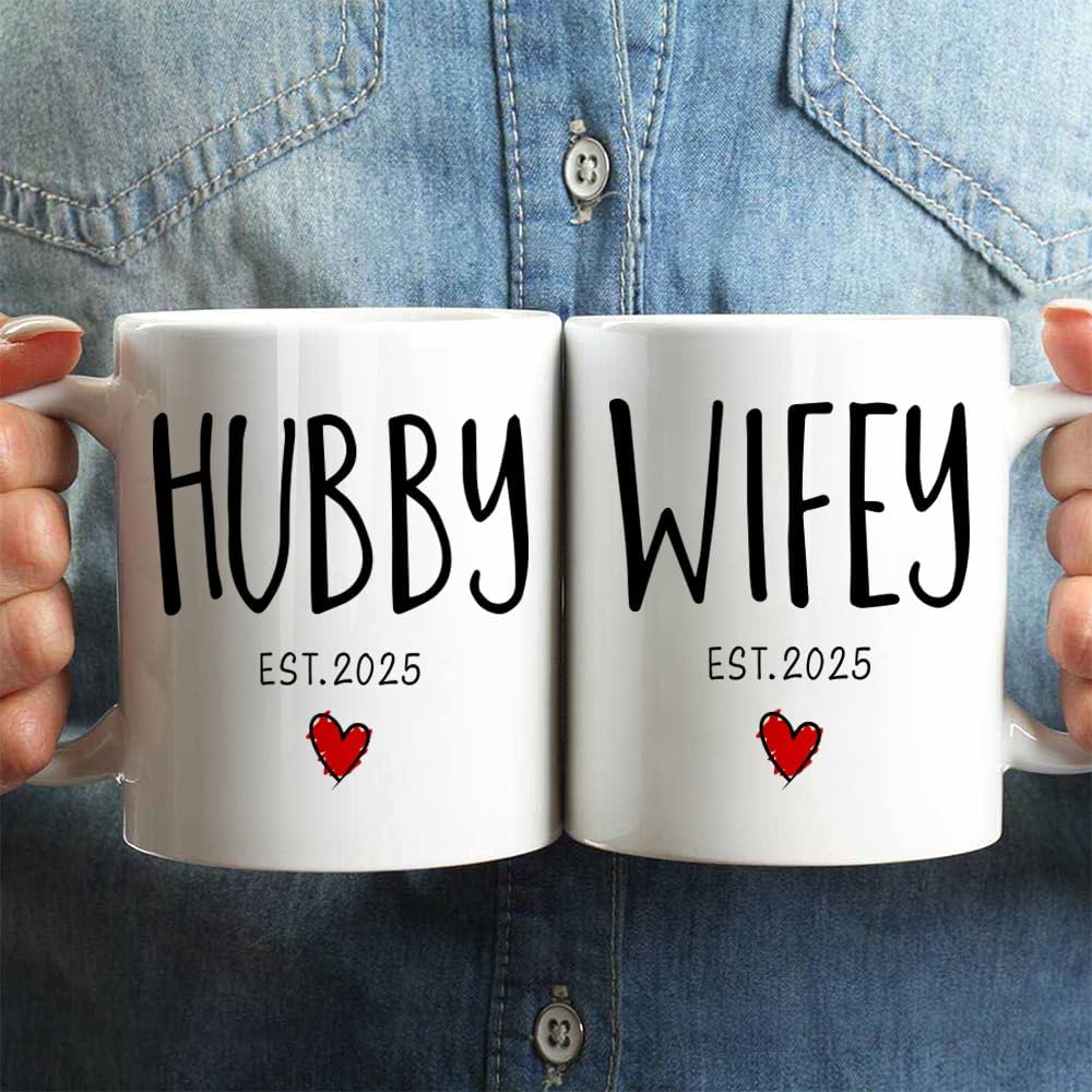 EST 2025 Husband Wife Coffee Mugs Set Gift, Wedding Gift for Couples, Hubby Wifey Mug Wedding Gift, 2025 Bride Groom Gift for Valentine, Newlywed Gift for Couples, Mr Mrs Mug Wedding Gift - Image 2