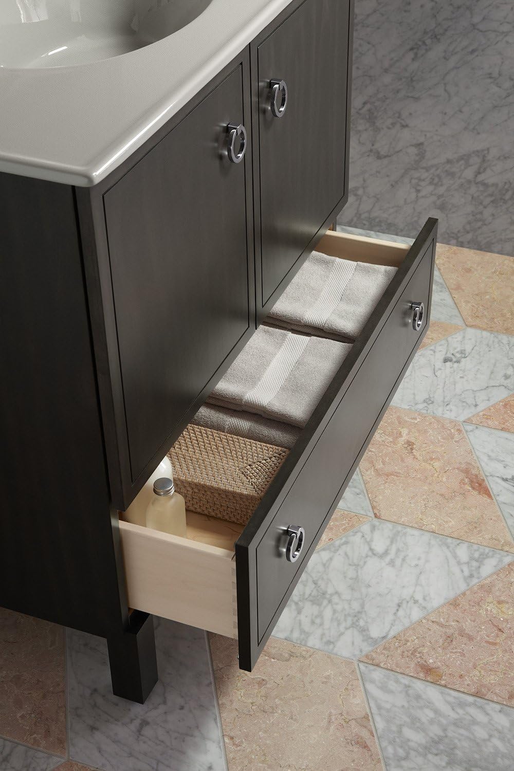 KOHLER 99506-LG-1WC Jacquard Vanity with Furniture Legs 2 Doors and 1 Drawer, 36-Inch, Felt Grey