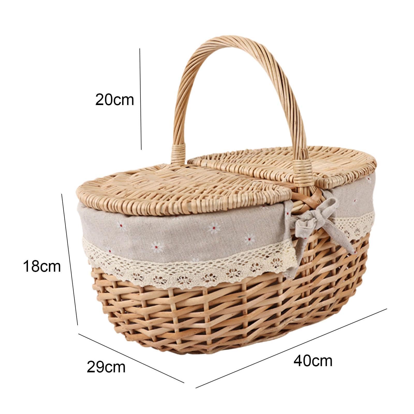 Cestino da Picnic per Esterni con Coperchio, Manico E Fodera Removibile, Ideale per Picnic, Picnic, Riunioni di Famiglia, Parco Ed Escursion, Grigio Beige, Grande