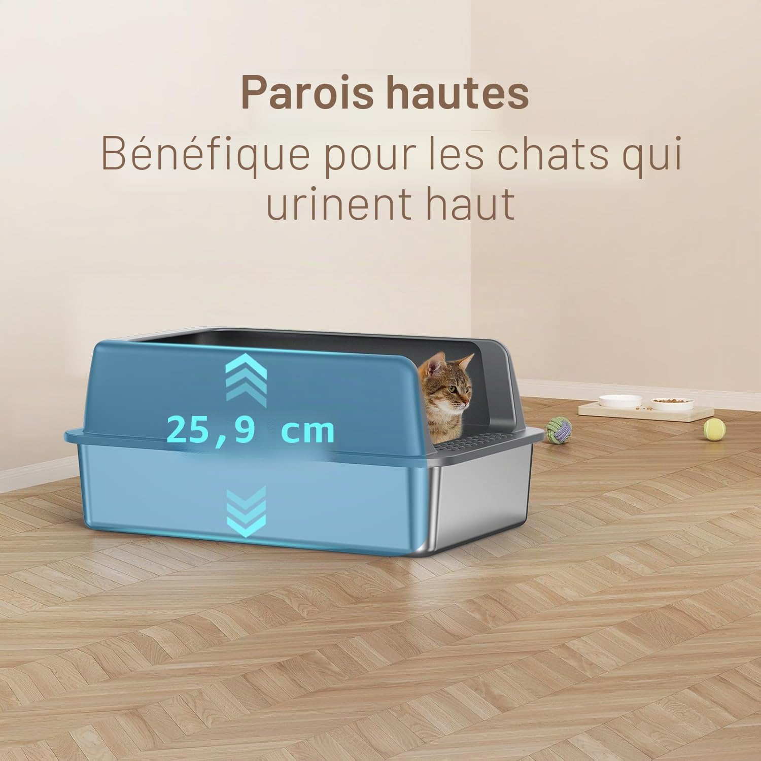 Zarler Bac à litière en Acier Inoxydable avec Couvercle, bac à litière Extra Large en métal pour Grands Chats avec côtés Hauts, Gris (antiadhésive, Facile à Nettoyer, Anti-fuites d'urine)