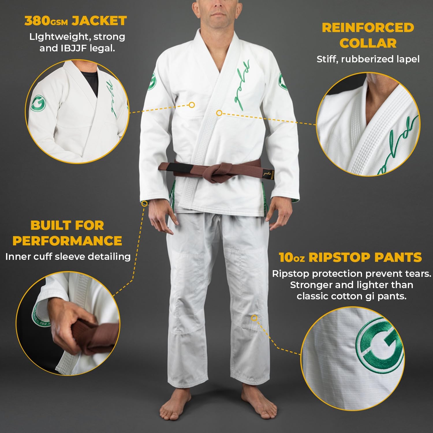 Gold BJJ Comp380 Gi - Lightweight IBJJF Legal Jiu Jitsu Gi for Men and Women (White, A0) - Image 3