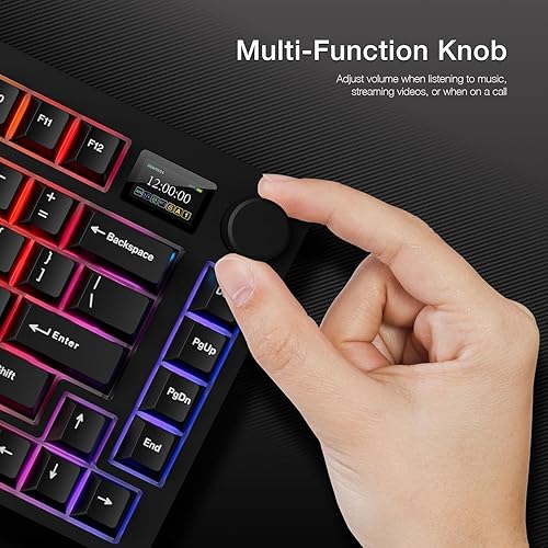 Miniatura 2 de TECWARE Spectre Teclado mecánico para juegos 75% RGB  Pantalla LCD personalizable  Inalámbrico de tres modos con perilla  Montaje en junta  Enchufes
