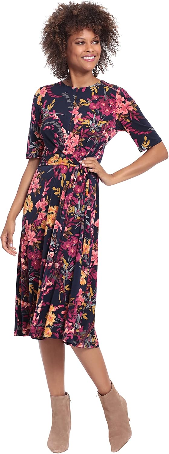 London Times Womens Side Waist Tie Fit and Flare Dress - Image 2