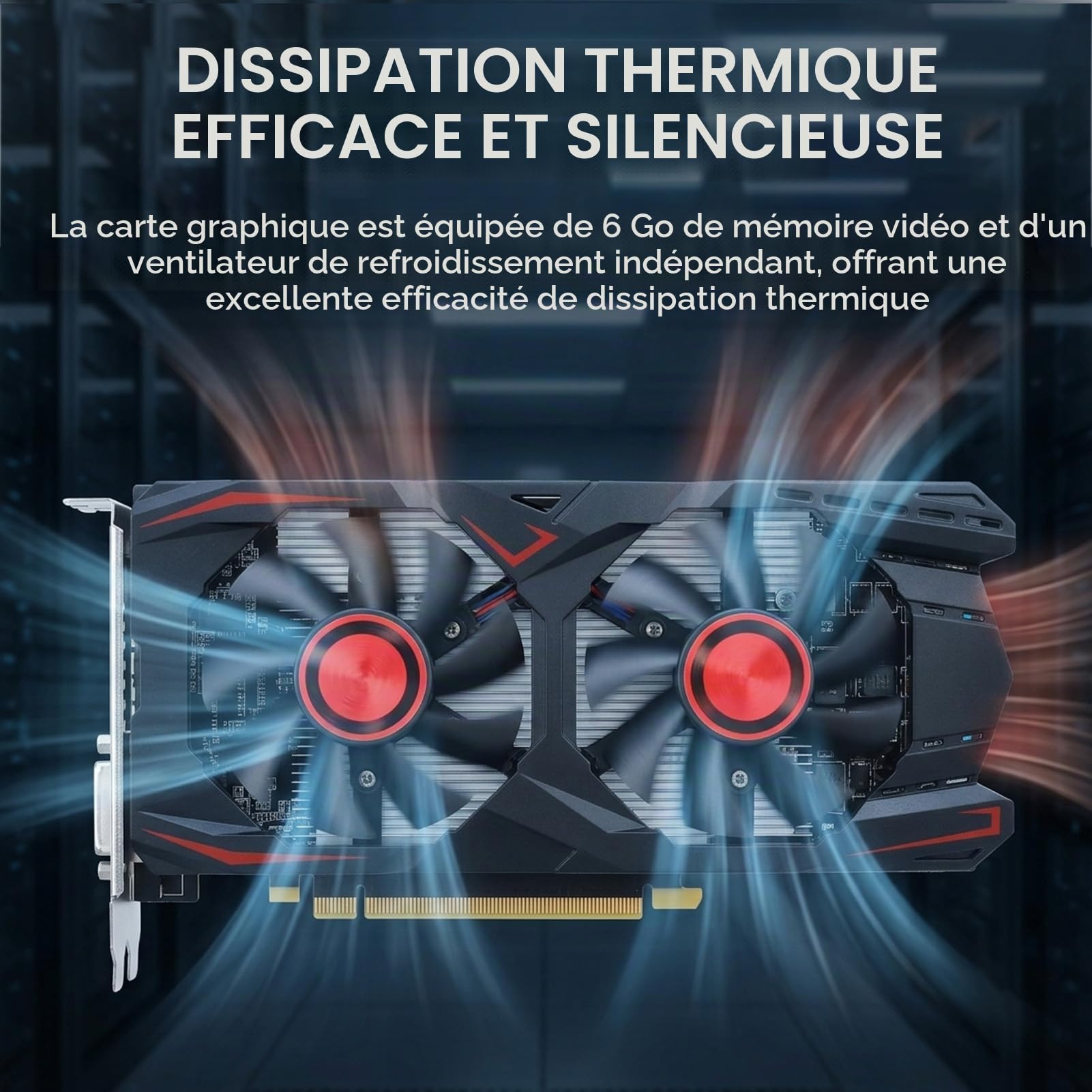 HERCHR Carte Graphique vidéo PC, 6 Go GDDR5 192 Bits Double Ventilateur PCIE 2.0 16X Slot Prend en Charge l'interface multimédia DVI VGA HD Carte vidéo de Jeu pour Ordinateur de Bureau