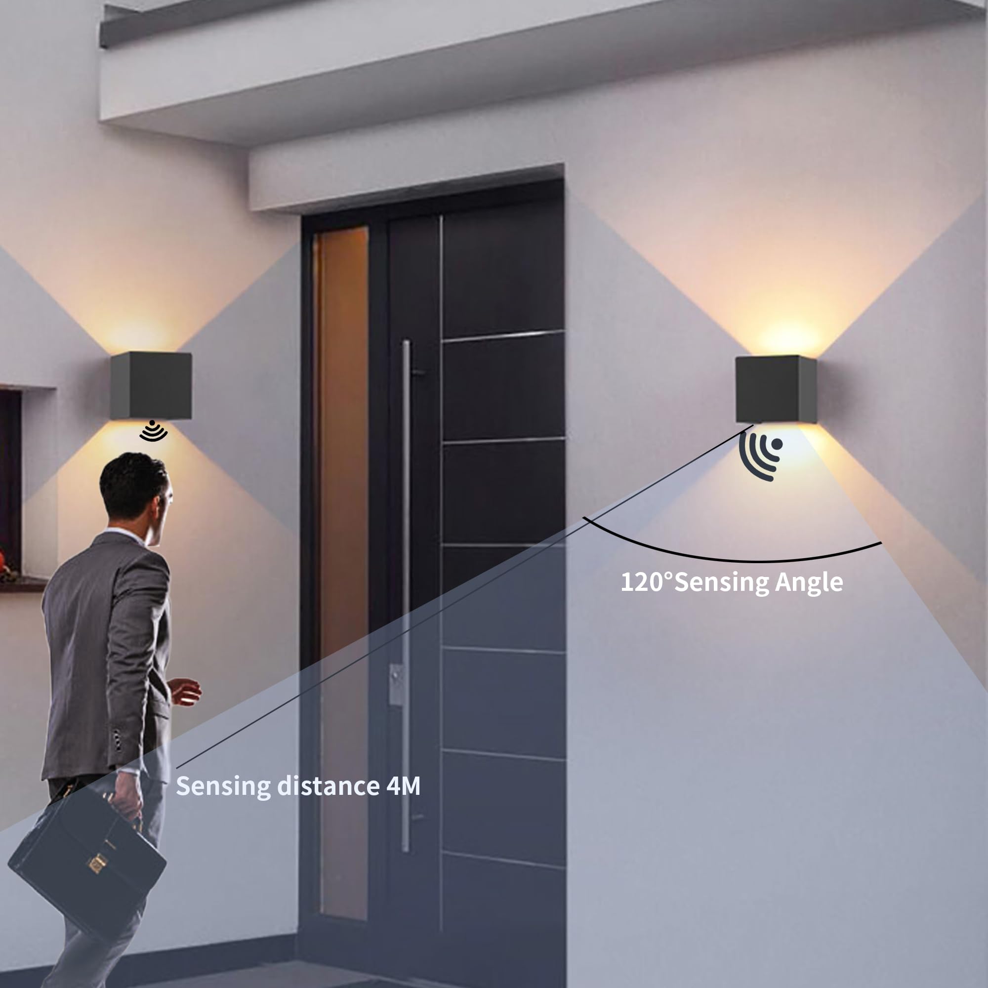 KarlpaSW Outdoor Wall Lights with Motion Sensor 2pack,12W Up Down Outside PIR Lights,Mains Powered 3000K Warm White IP65 Black LED Wall Sconce for Front Door,Garage,Porch - Image 2