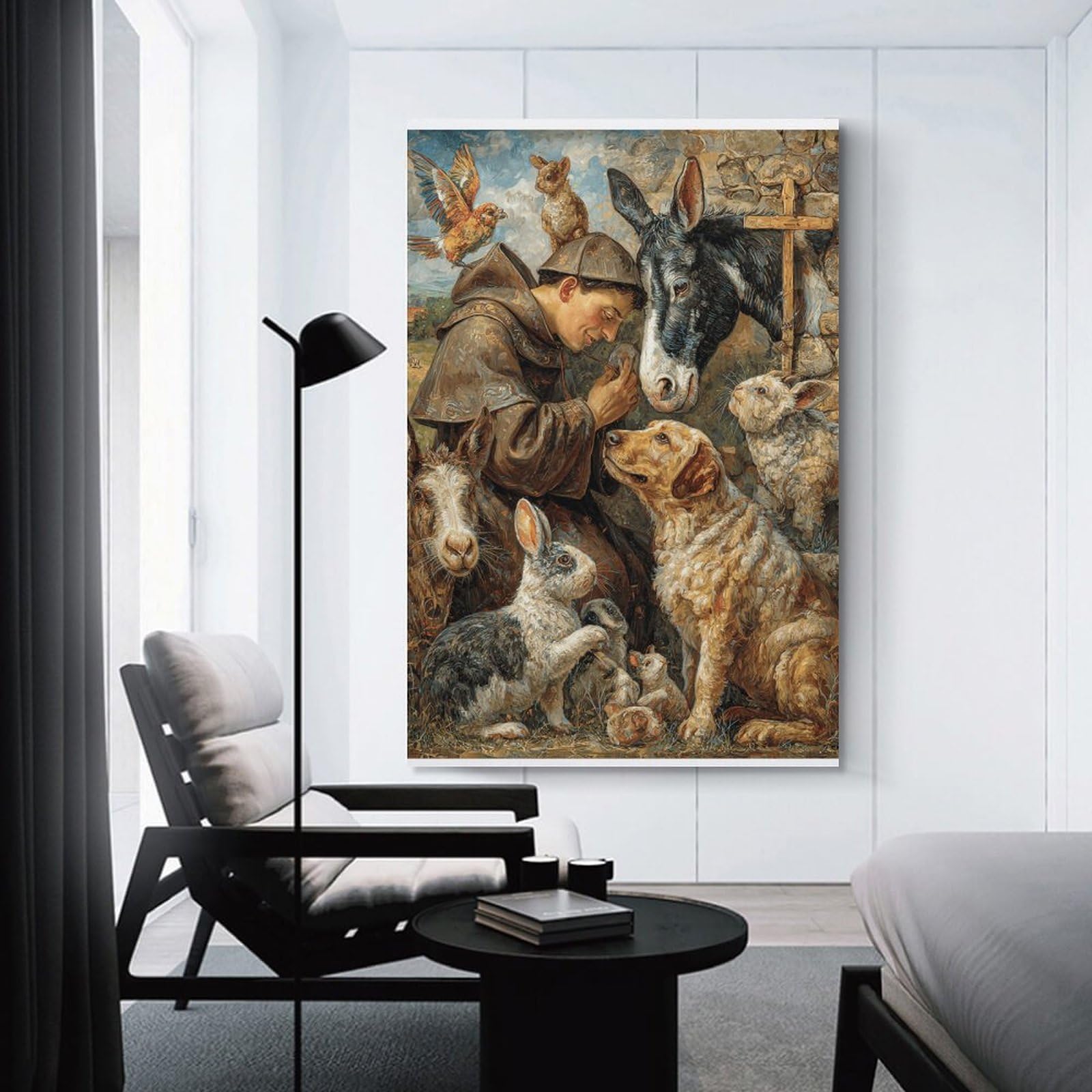 Junmoney Saint Francis with Animals Hanging Wall Art, 20x30inch(50x75cm), for Gallery Wall Decor And Room Displays, Home Wall Art for Statement Displays