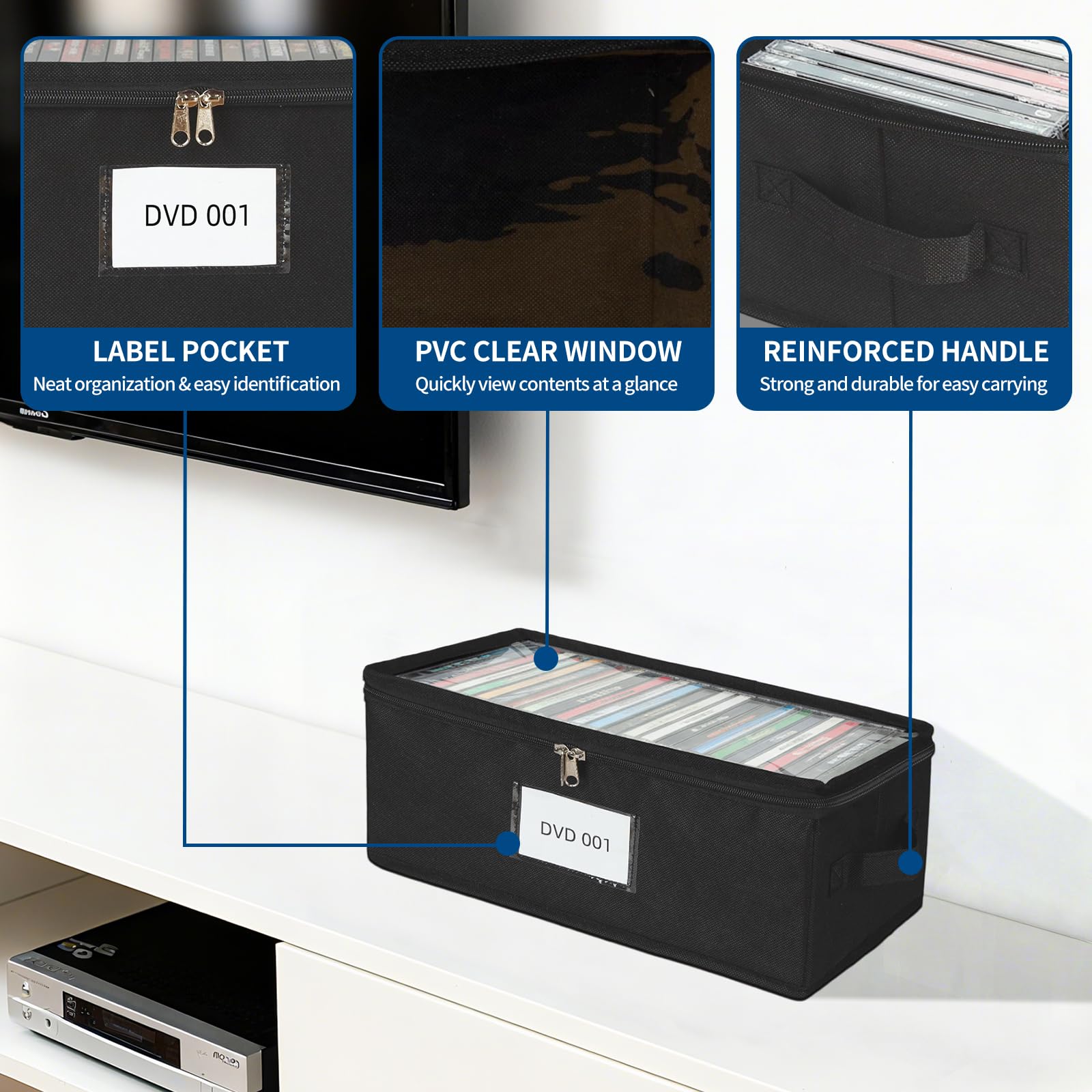 Amazon.com: ComfortKeeper 2 Pack Fabric DVD Storage Box with Clear