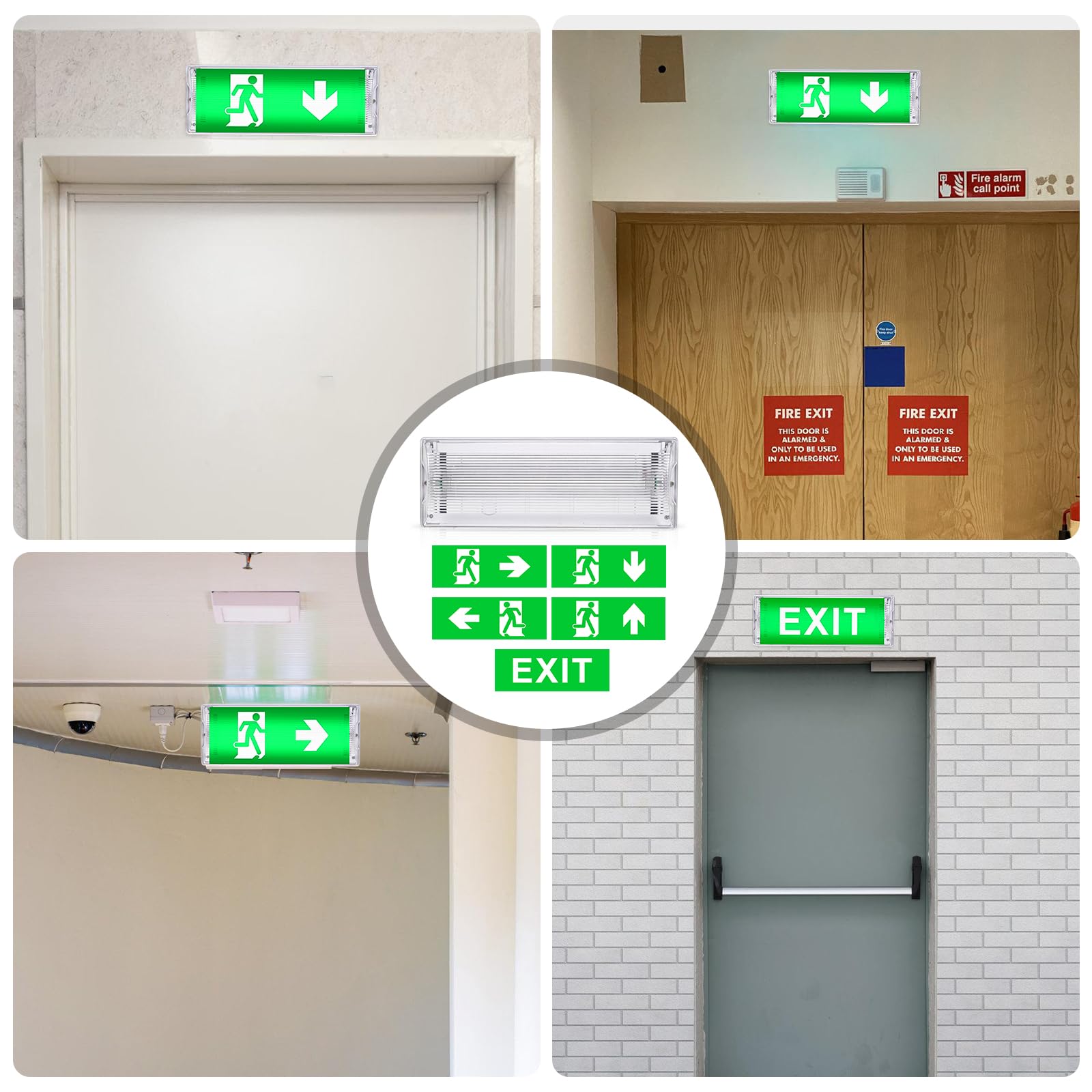 Éclairage de secours LED, éclairage de chemin d'évacuation, éclairage de sortie d'urgence avec 5 pictogrammes de sortie d'urgence, éclairage continu, éclairage de secours LED, éclairage de secours