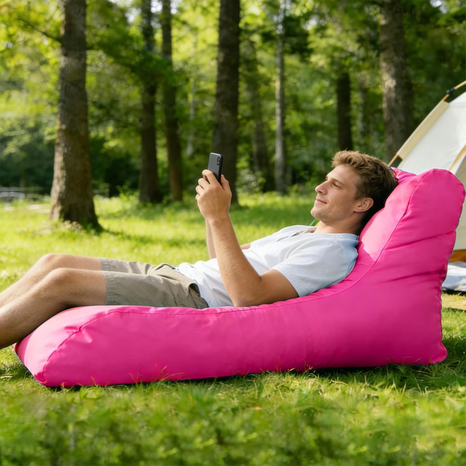 Waterproof Outdoor Bean Bag (No Filler) Boat Bean Bag Chair Cover Bean Bags Adult Bean Bag Chairs for Poolside Terrace Beach Camping Picnic or Indoor Corner/Floor Chair(Rose Red)