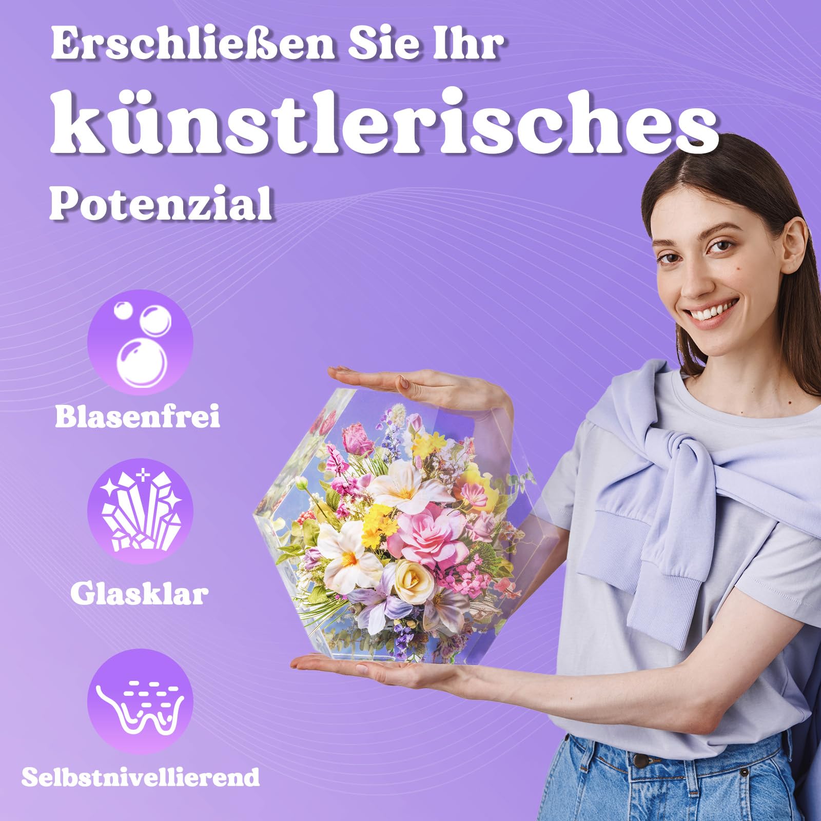 LET'S RESIN 2,4L Epoxidharz Set, Blasenfreies Gießharz Set, 1:1 nach Volumen, Transparent Epoxidharz mit Härter für Kunstwerke Gießharz, Schmuck, Formen Silikon, Tischplatte, Hitze- & UV-Beständig