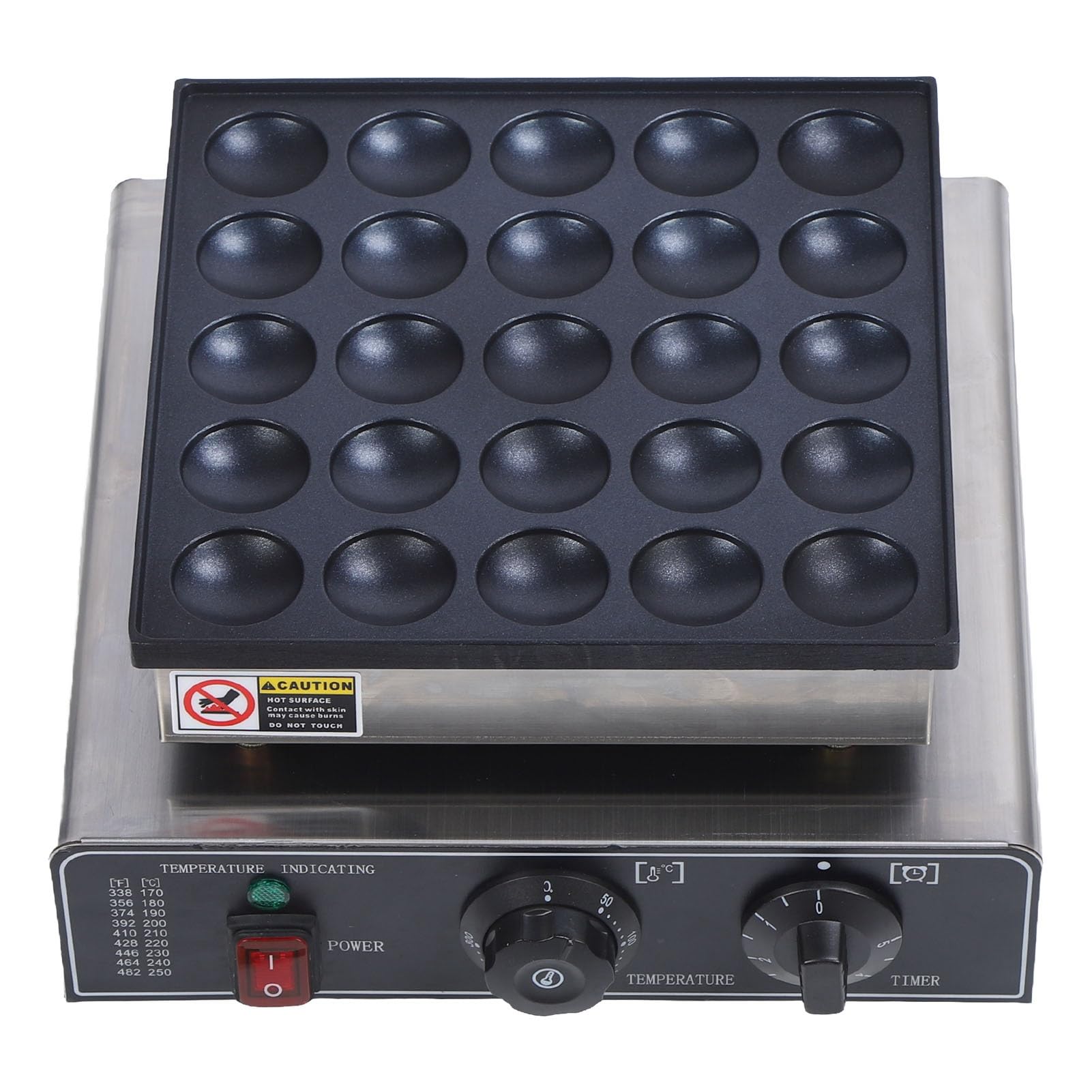 25-Loch Mini Dutch Pancakes, 950W Elektrisch Pfannkuchen Backen Pfanne Waffeleisen Antihaftbeschichtete Pancake Baker Maker für Küche Kochen 50-300 ℃ (EU-Stecker 220 V)