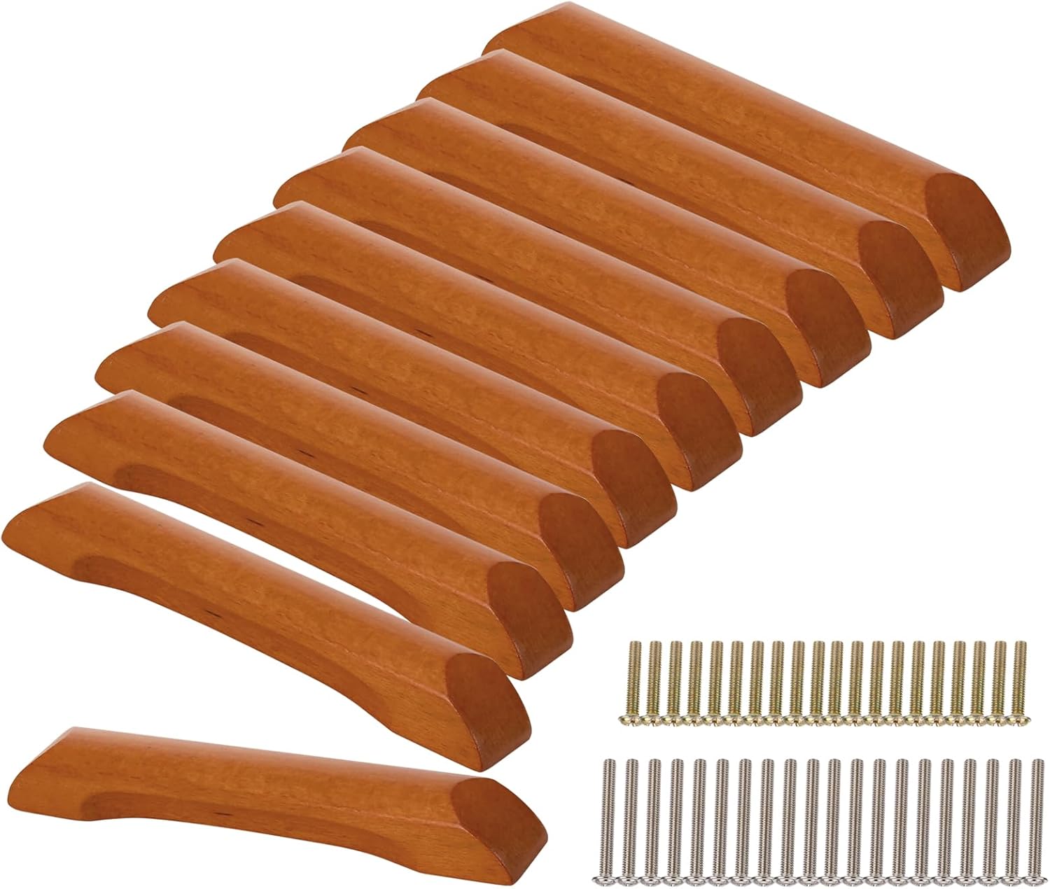 10 Pack 6.3 Inch Wooden Cabinet Handles for Kitchen & Bathroom - Cabinet Knobs and Drawer Pulls with Screws, Natural Brown