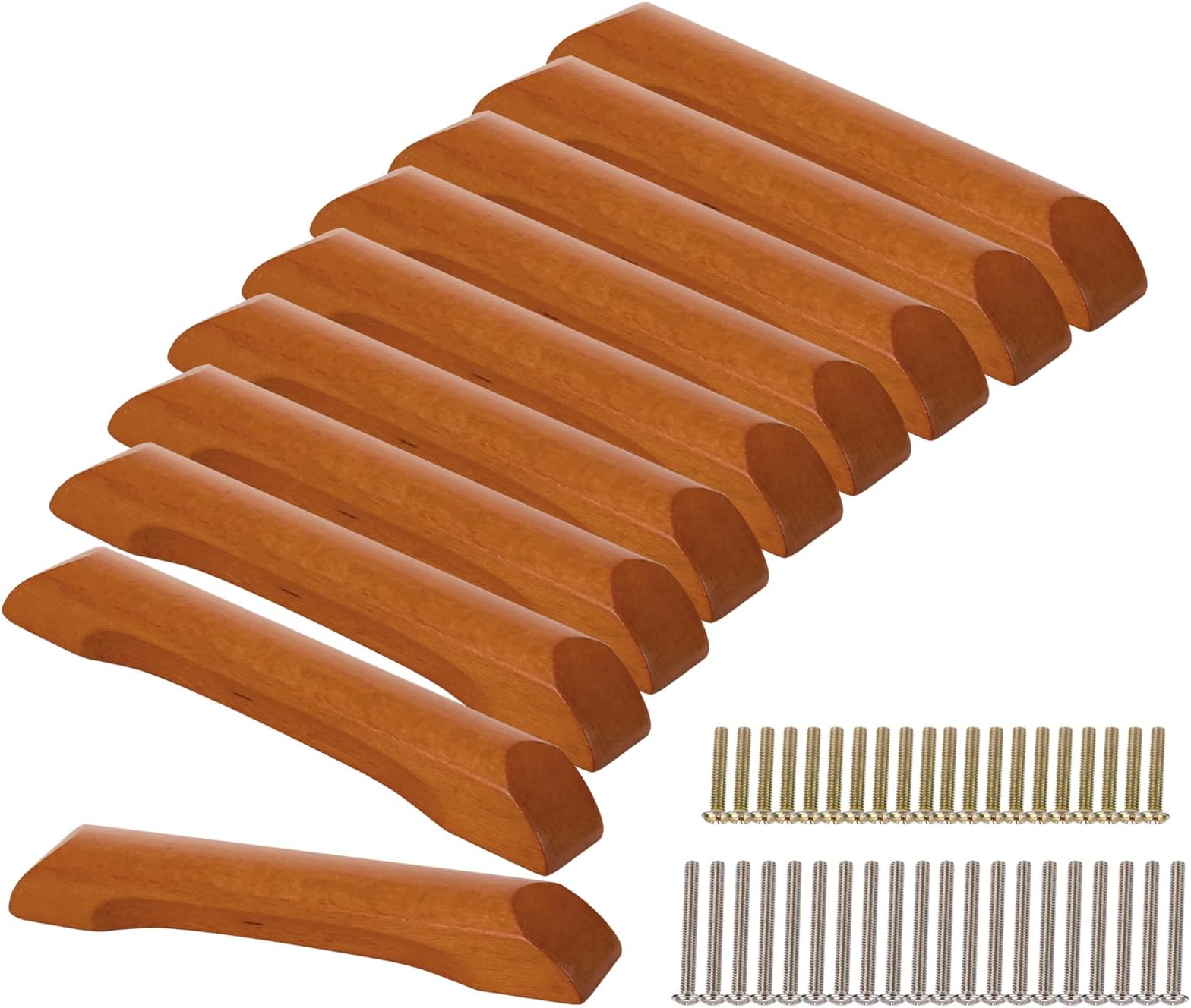 10 Pack 6.3 Inch Wooden Cabinet Handles for Kitchen & Bathroom - Cabinet Knobs and Drawer Pulls with Screws, Natural Brown