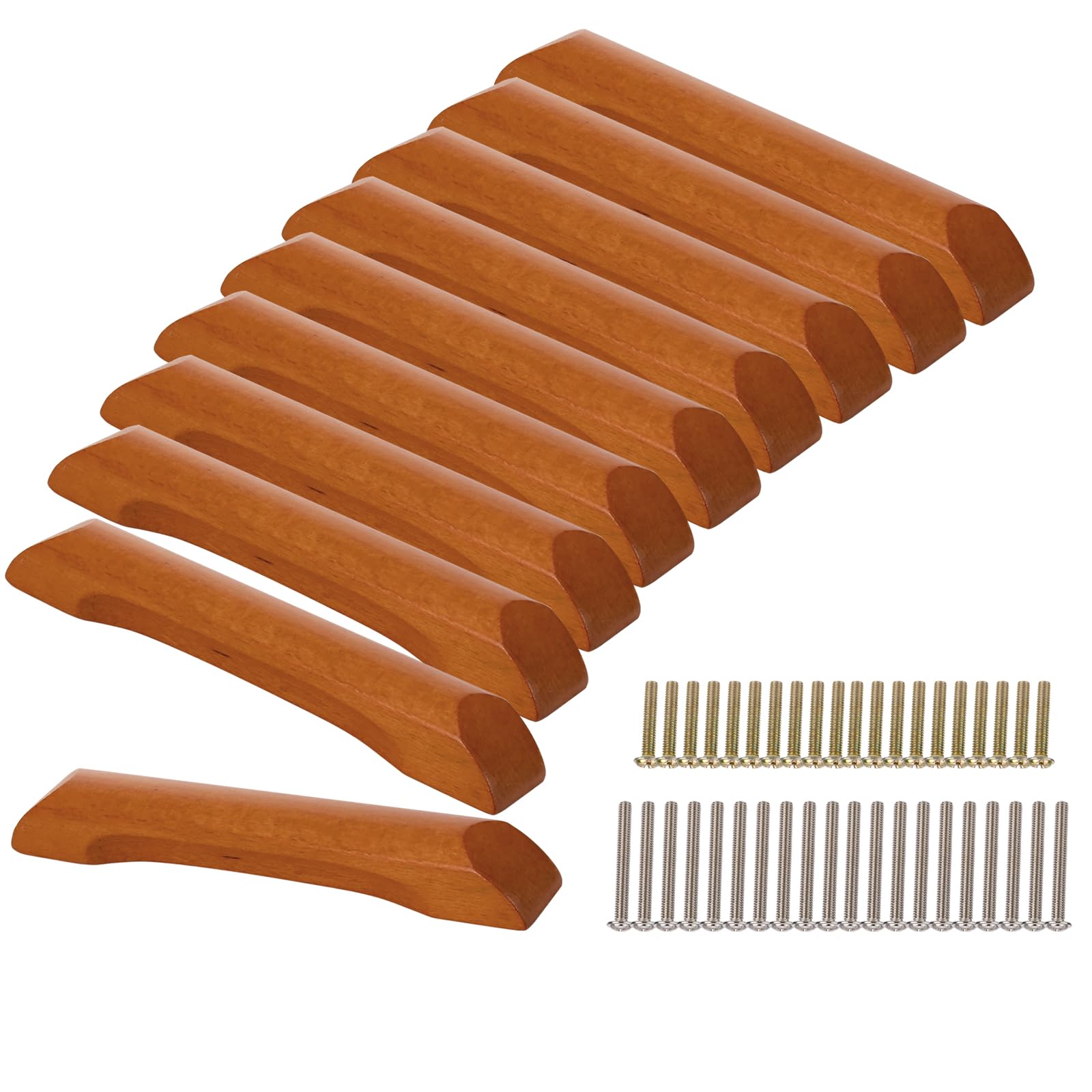 10 Pack 6.3 Inch Wooden Cabinet Handles for Kitchen & Bathroom - Cabinet Knobs and Drawer Pulls with Screws, Natural Brown