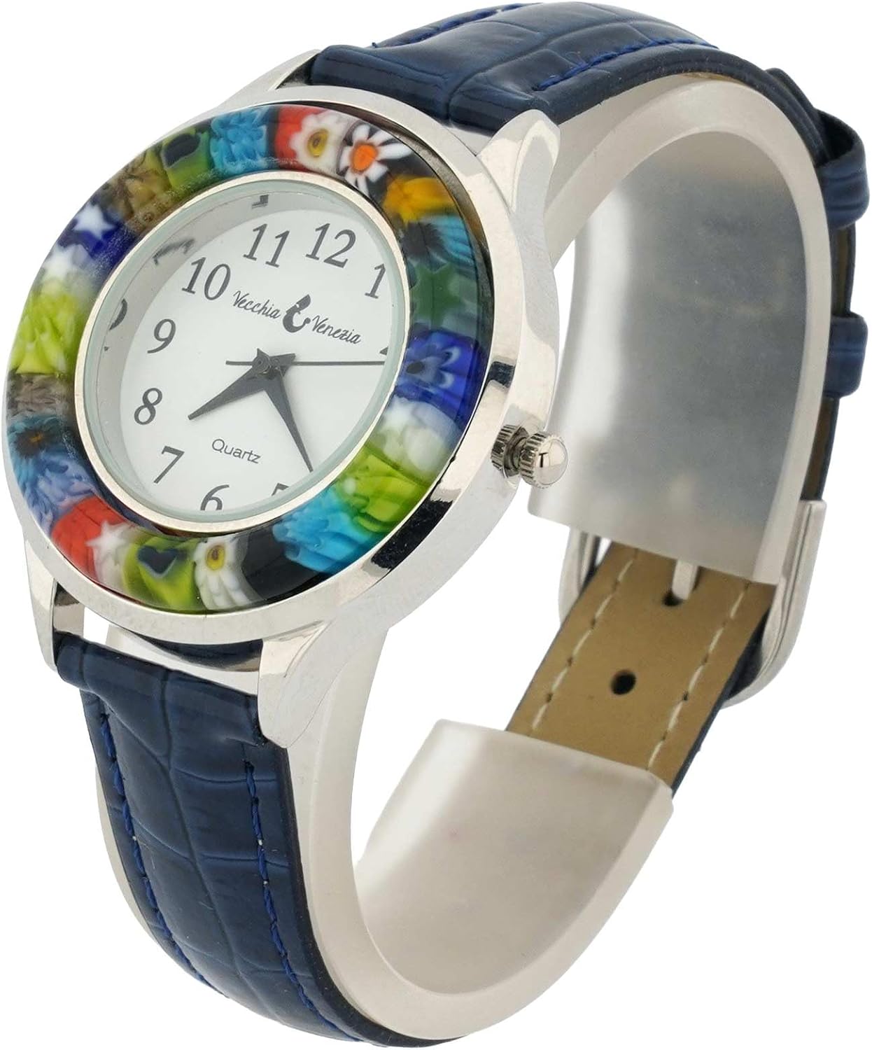 Glass Of Venice Serena Murano Millefiori Watch with Leather Band - Blue