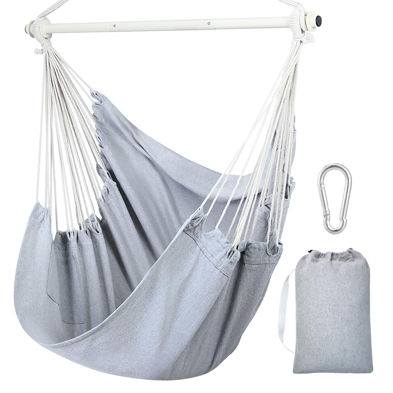 Ohuhu Hängesessel Outdoor mit 2 Kissen und Deckenhaken-Kit bis 150 kg XL | Baumwolle, ohne Gestell, für Indoor & Outdoor, Balkon, Garten, Anthrazit