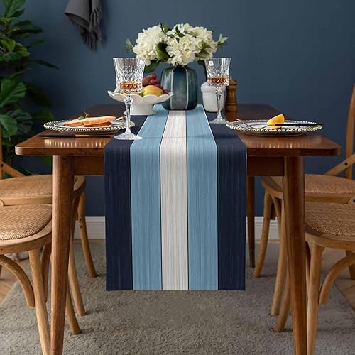 Miniatura 170 de Camino de mesa de algodón y lino estilo granja rústico retro, textura de madera de granero, color degradado marrón y gris, antideslizante,